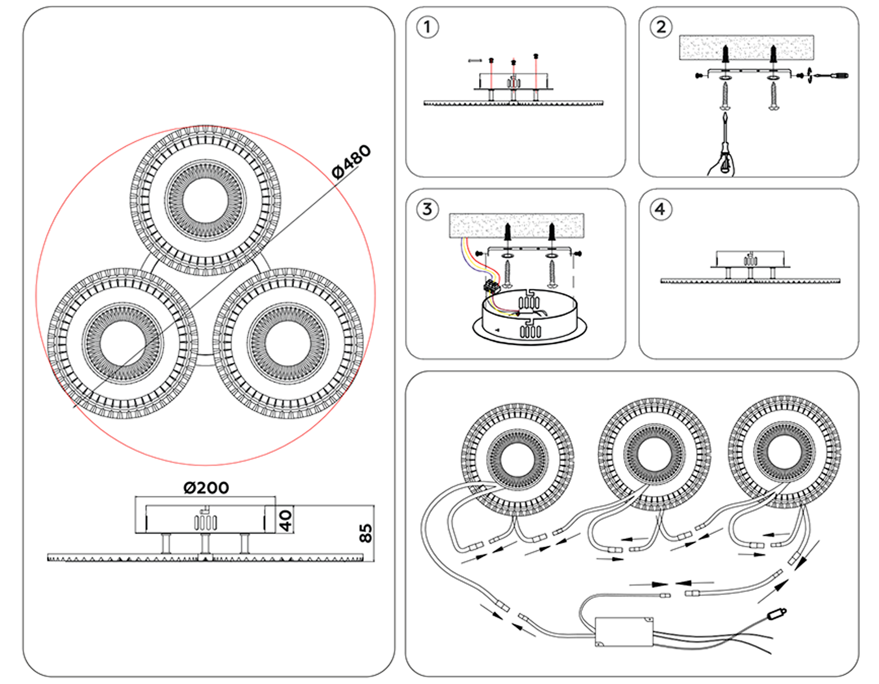 Потолочный светодиодный светильник с пультом FA4001/3 WH белый 70W 3000K+6400K/4200K/6400K+3000K D480*85 (ПДУ ИК)