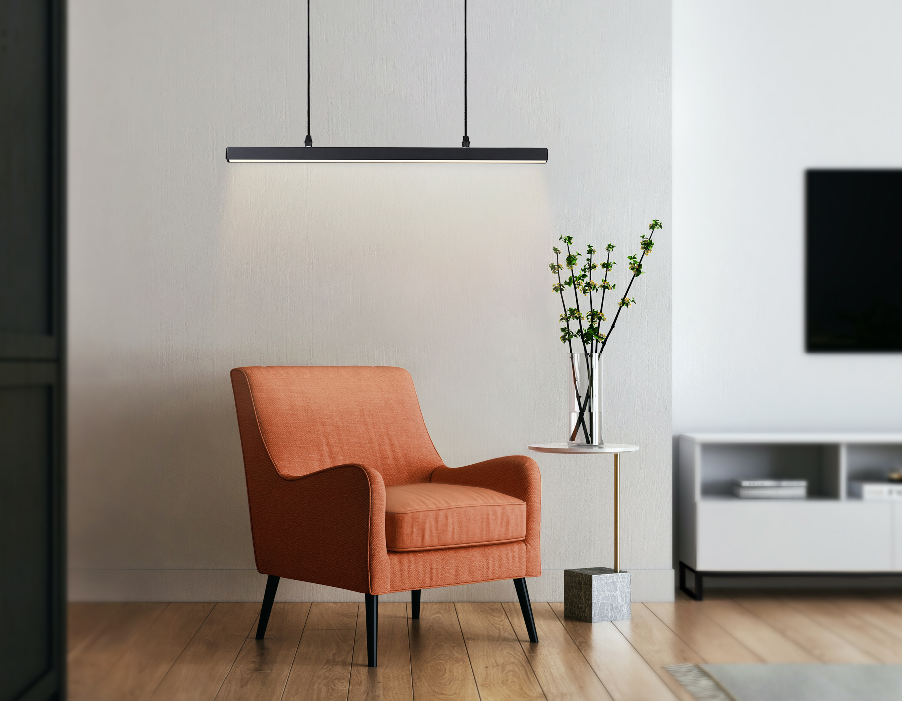 Трековый однофазный подвесной светодиодный светильник GL6785 BK черный LED 24W 3000K 600*22*1025