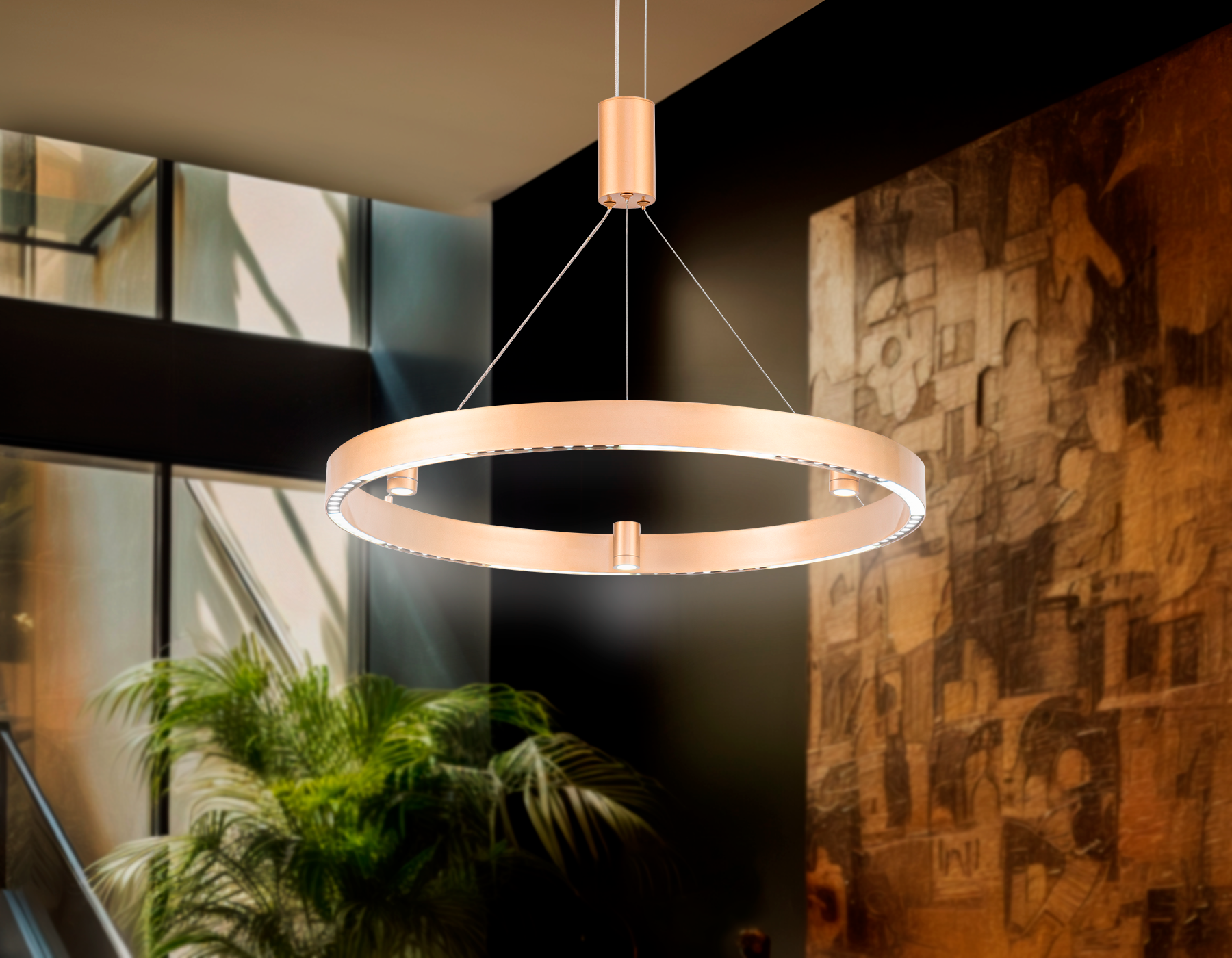 Подвесной светодиодный светильник FL5846/1+3 GD золото 40W 3000K/4200K/6400K D600*1200 (без ПДУ)