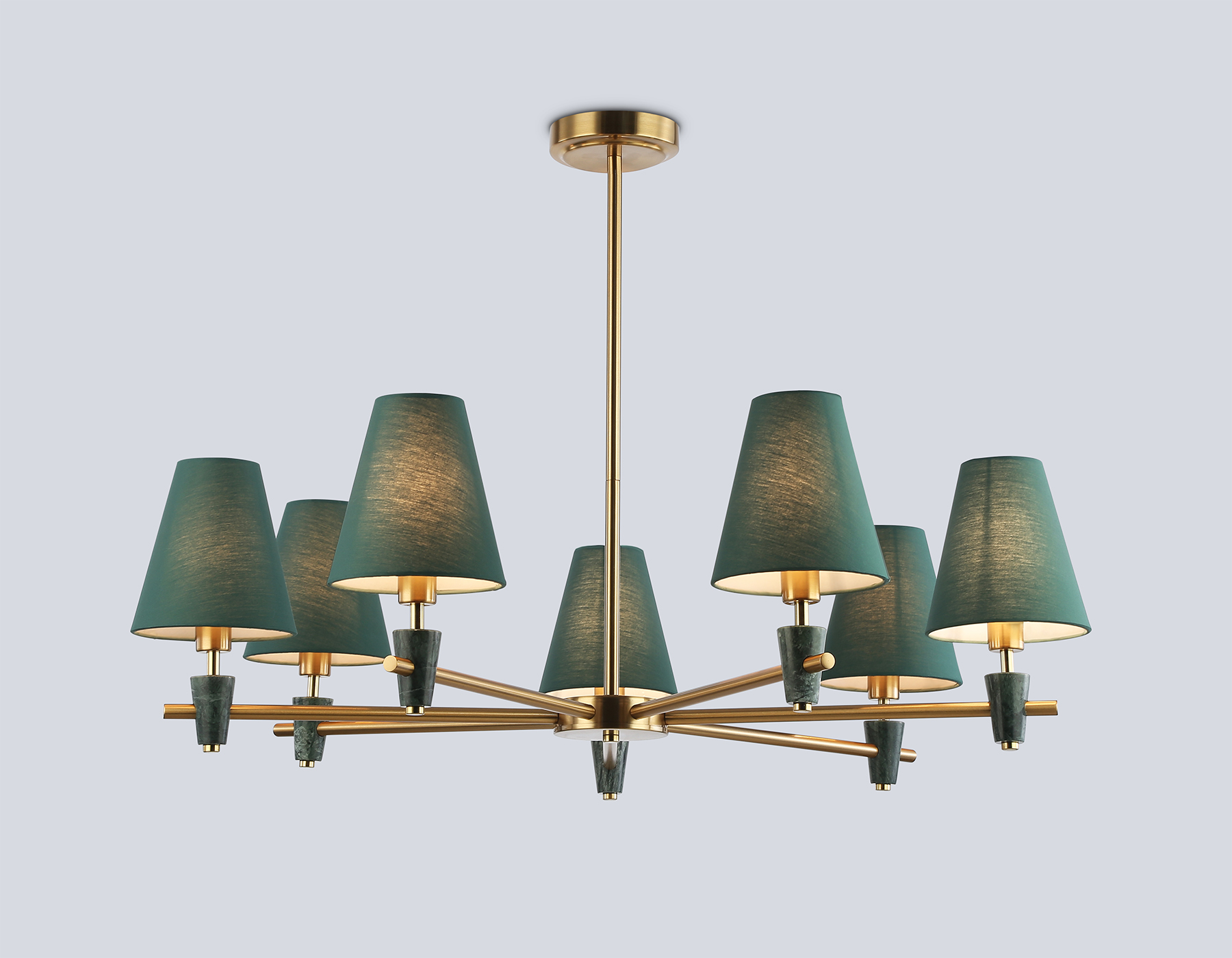 Люстра на штанге с абажурами и мрамором LH75053/7 BS/GN латунь/зеленый E14*7 max 40W D840*580