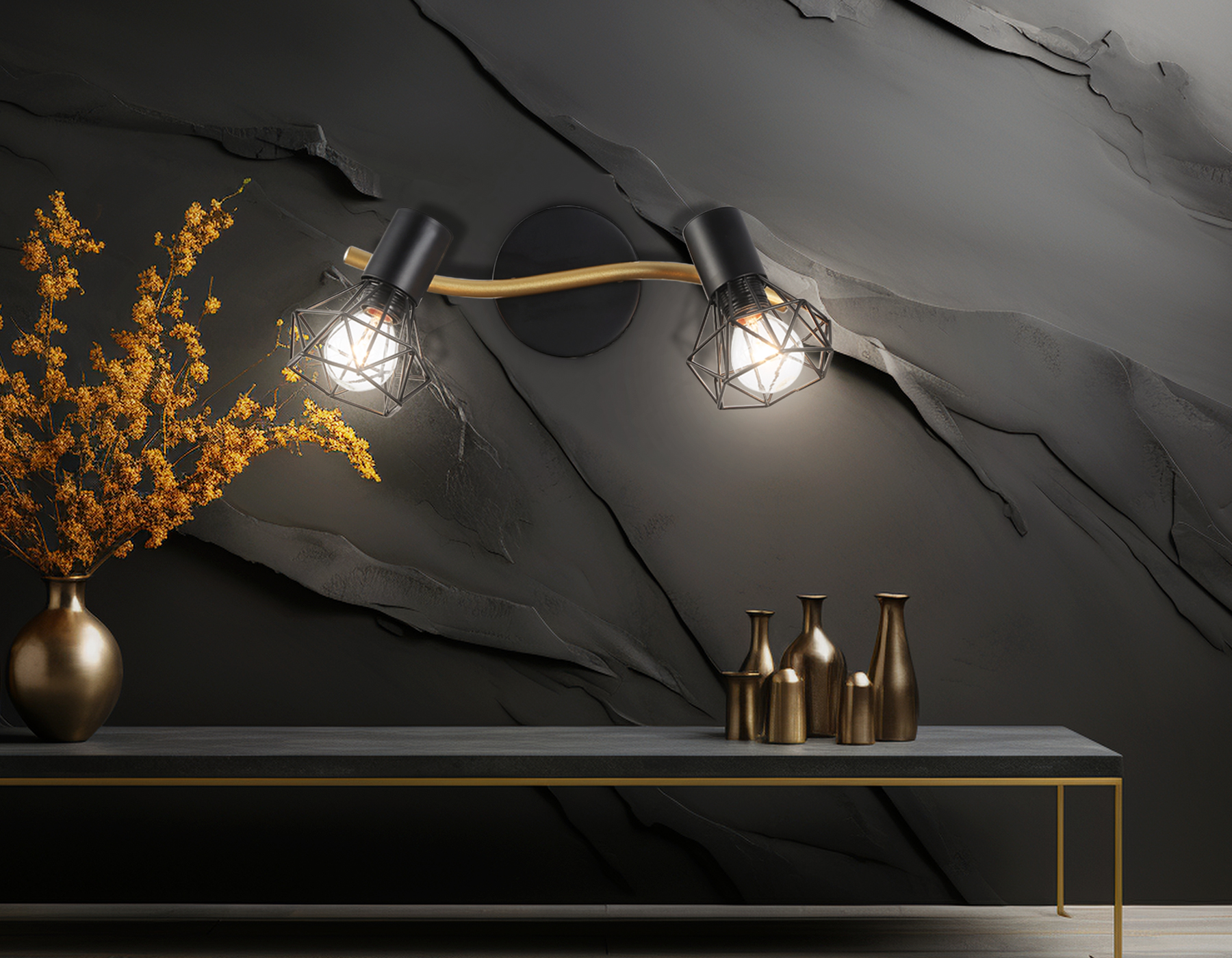 Настенно-потолочный спот в стиле лофт TR8656/2 BK/GD черный/золото E14/2 max 60W 330*100*185