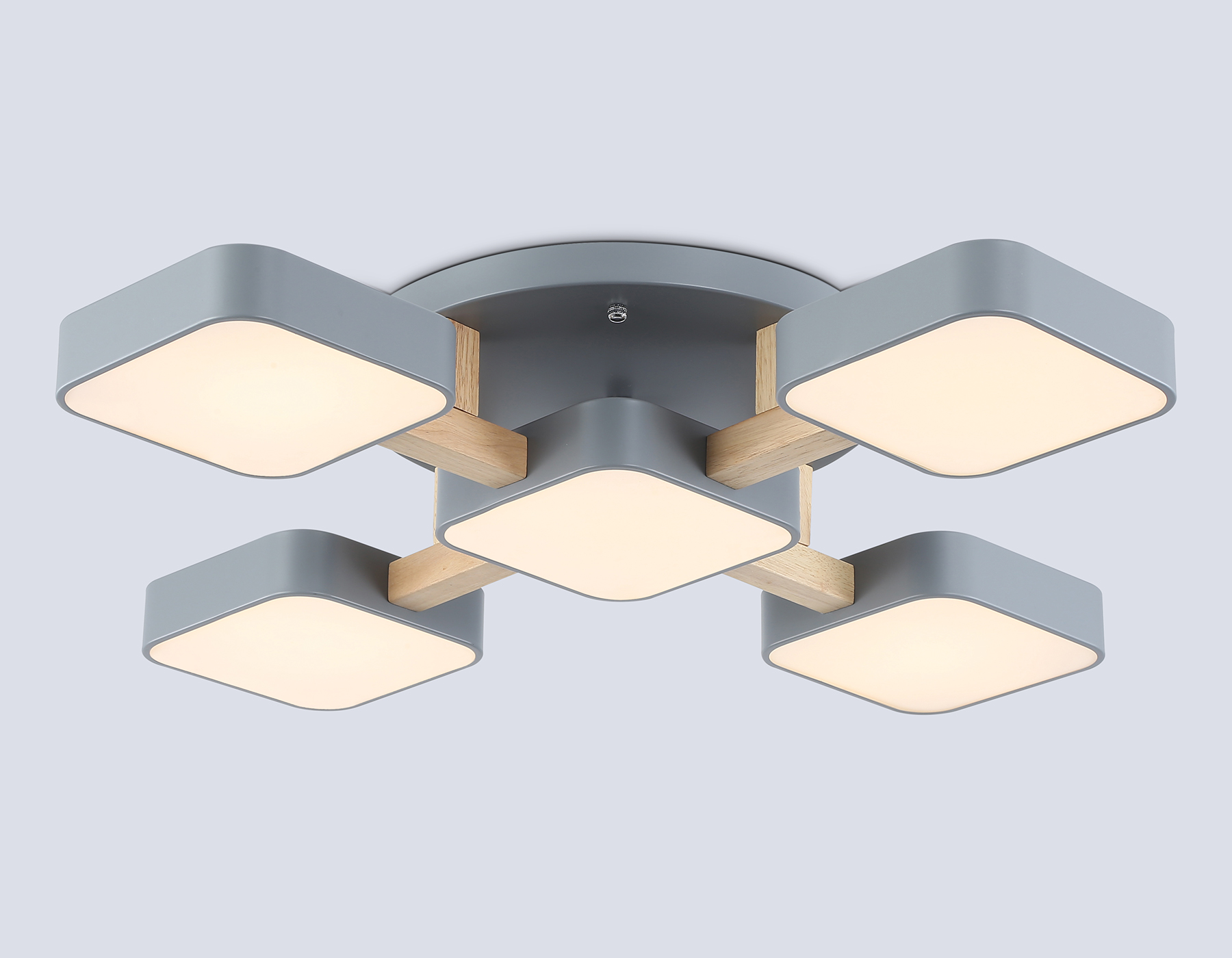 Люстра светодиодная на штанге FL4882/5 GR/WD серый/дерево 90W 3000-6000K 675*675*110 (без ПДУ)