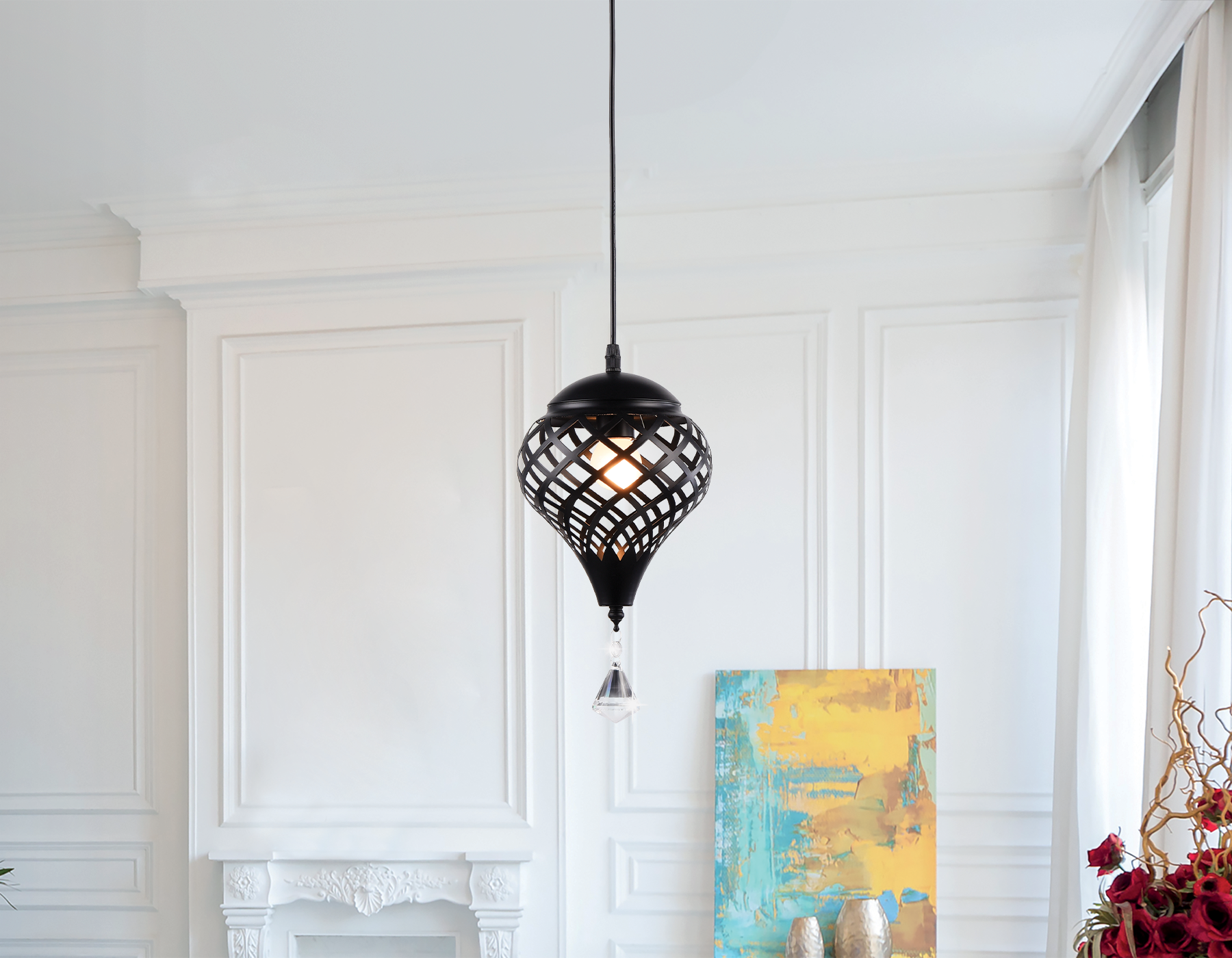 Подвесной светильник TR8442 BK черный E27 max 40W D170*800