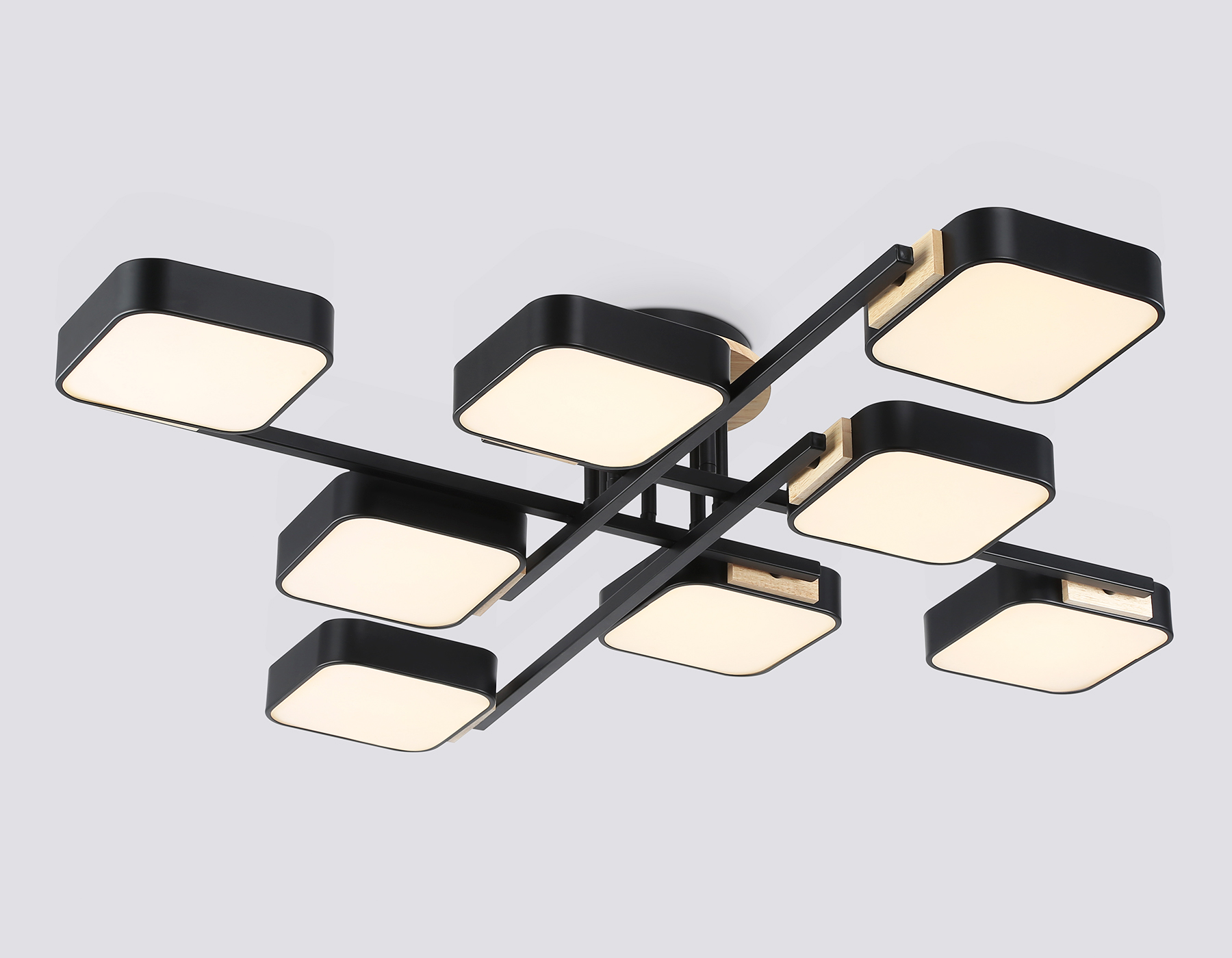 Люстра светодиодная на штанге FL4890/8 BK/WD черный/дерево 144W 3000-6000K 960*960*160 (без ПДУ)