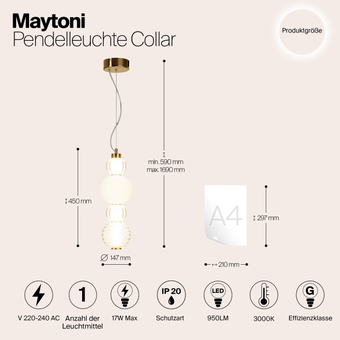 Подвесной светильник Collar P069PL-L17G3K (p069pl-l17g3k)