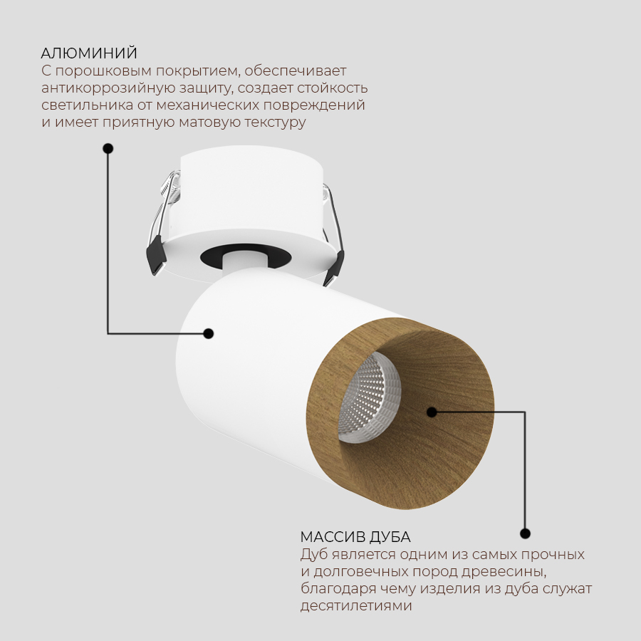 Встраиваемый светодиодный светильник Ledron SAGITONY R Basic S60 Wooden White (10196)