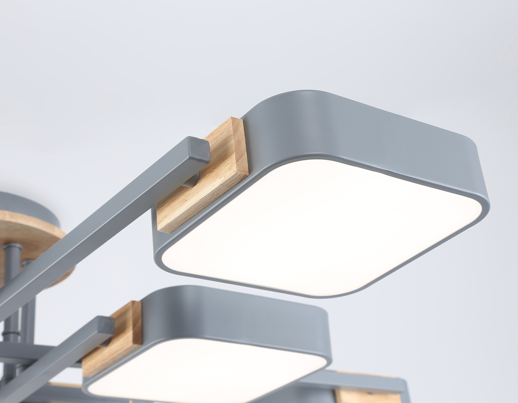 Люстра светодиодная на штанге FL4889/8 GR/WD серый/дерево 144W 3000-6000K 960*960*160 (без ПДУ)