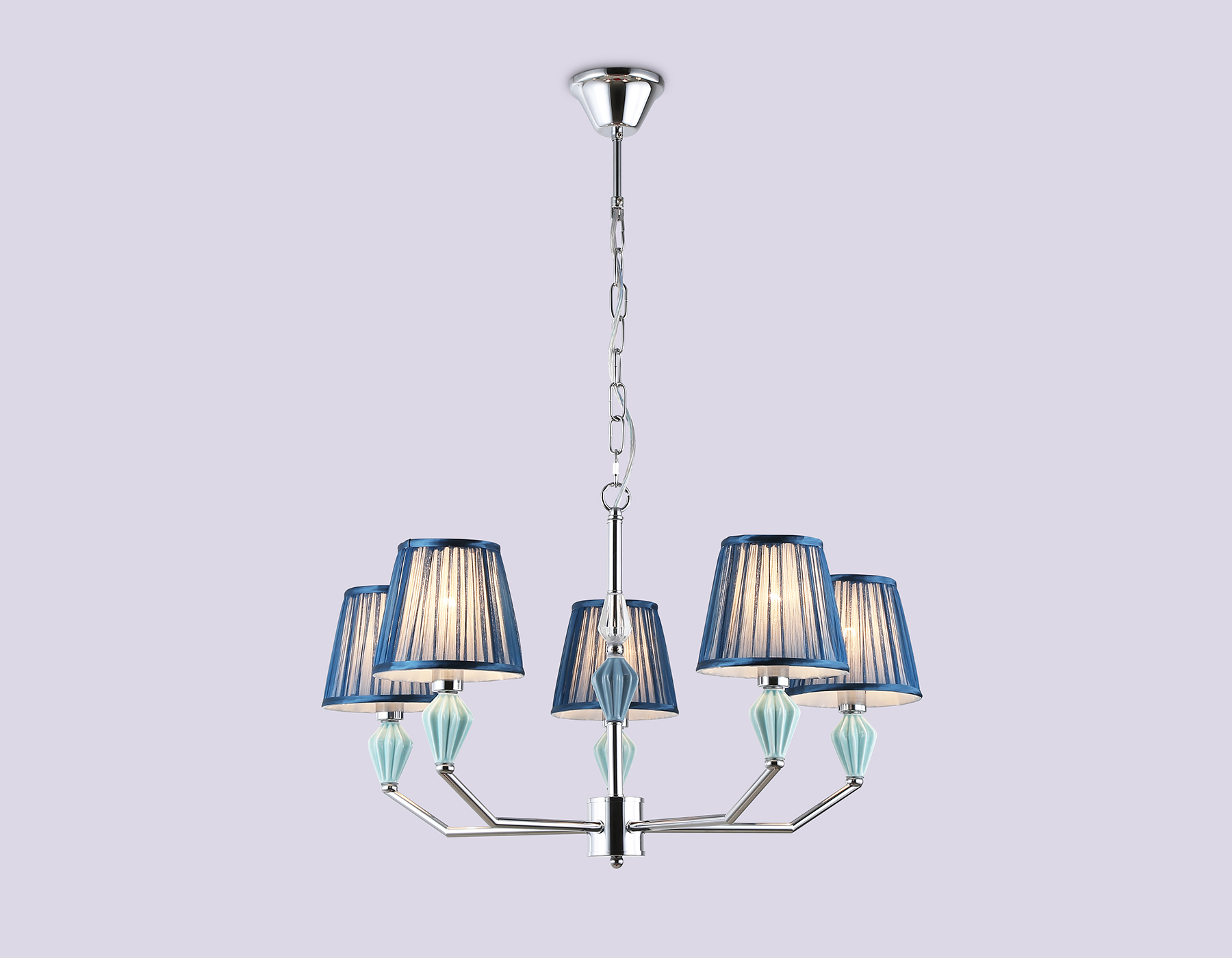 Подвесная люстра с абажуром и декором из керамики LH75061/5 CH/DB хром/темно синий E14/5 max 40W D690*810
