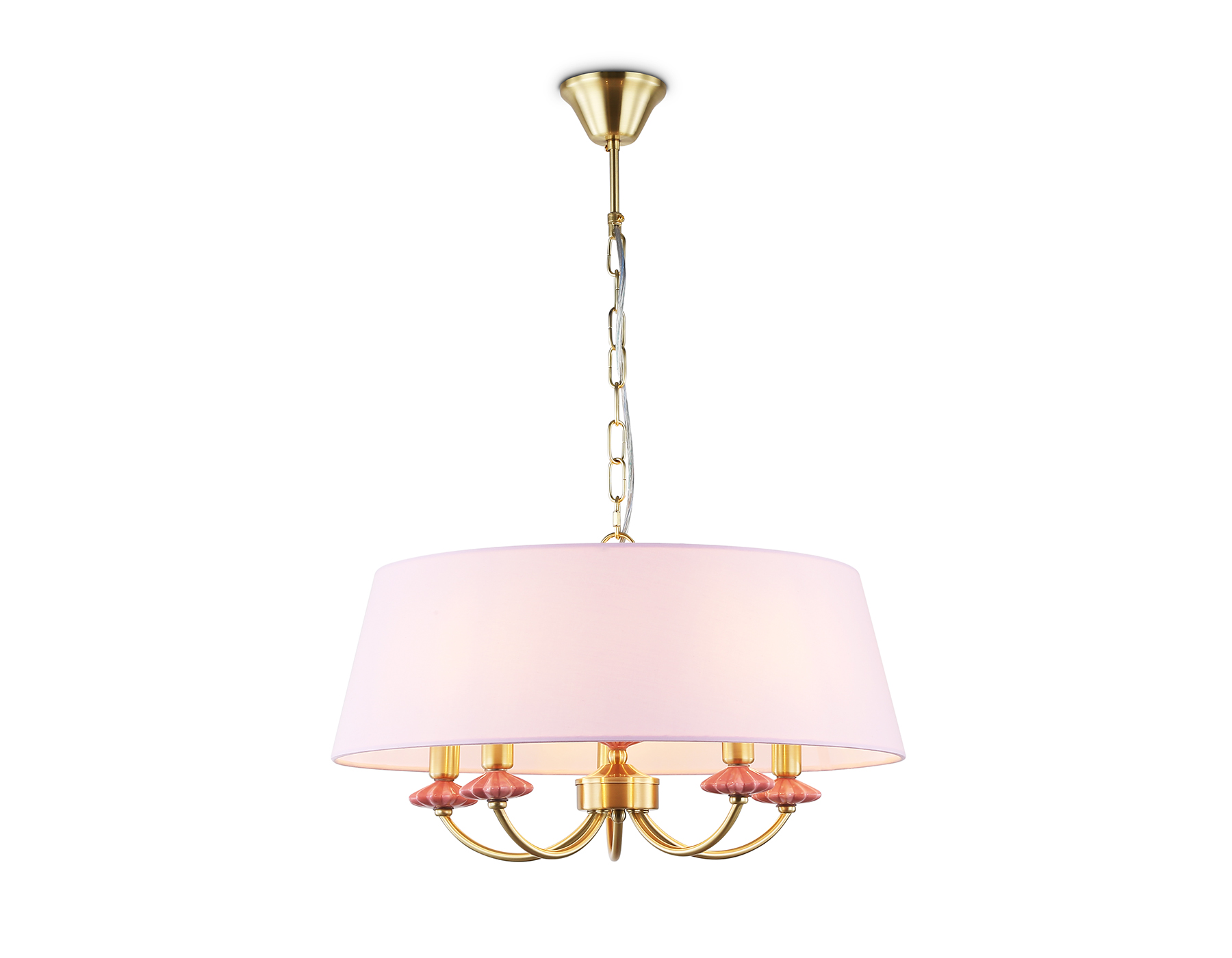 Подвесная люстра с абажуром и декором из керамики LH75021/5 GD/PI золото/розовый E14/5 max 40W D550*730