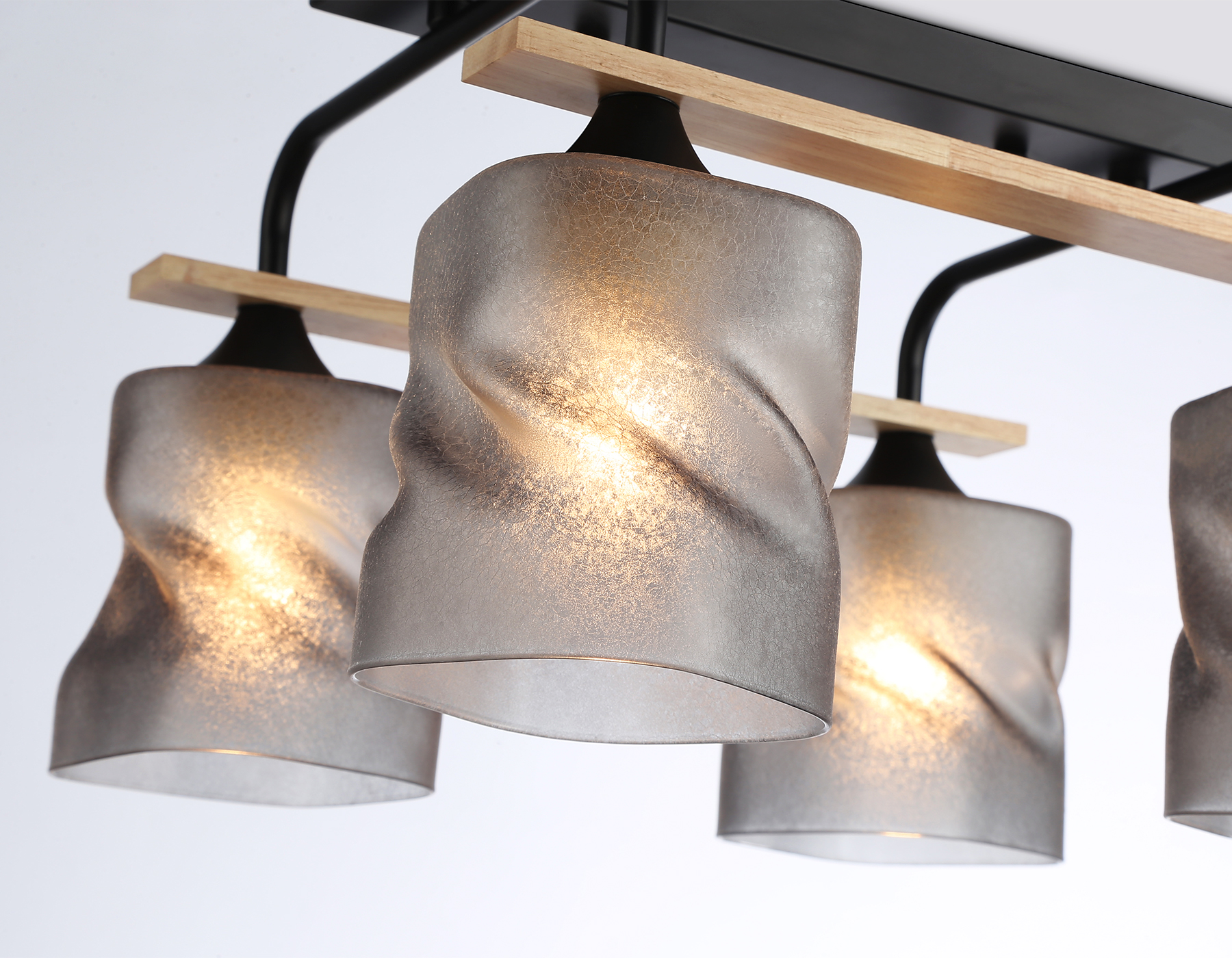 Светильник потолочный со стеклянными плафонами TR3033249/4 BK/WD черный/дерево E27/4 max 60W 340*340*245