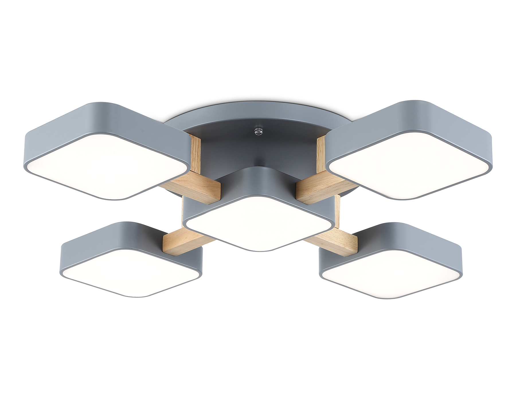 Люстра светодиодная на штанге FL4882/5 GR/WD серый/дерево 90W 3000-6000K 675*675*110 (без ПДУ)