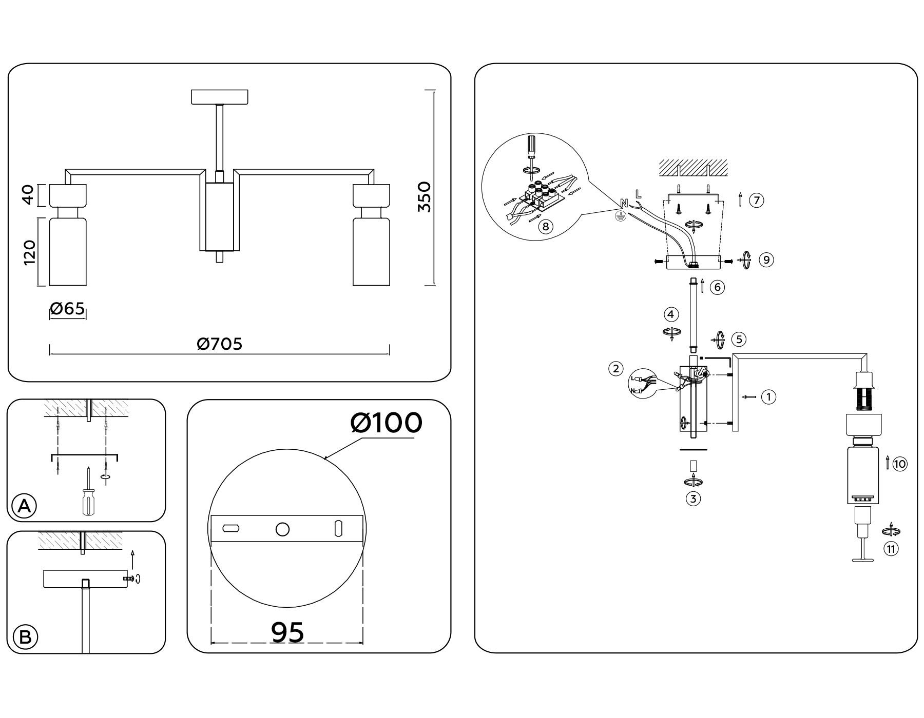 Люстра на штанге LH56126/7 BS/FR латунь/белый матовый E14*7 max 40W D705*350