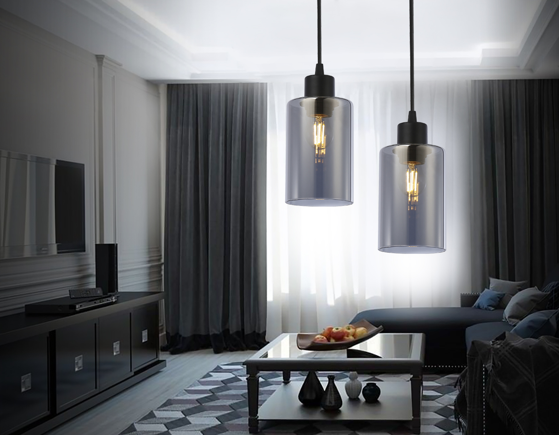 Подвесной светильник в стиле лофт TR3695 BK/SM черный/дымчатый E27 max 40W D100*1000