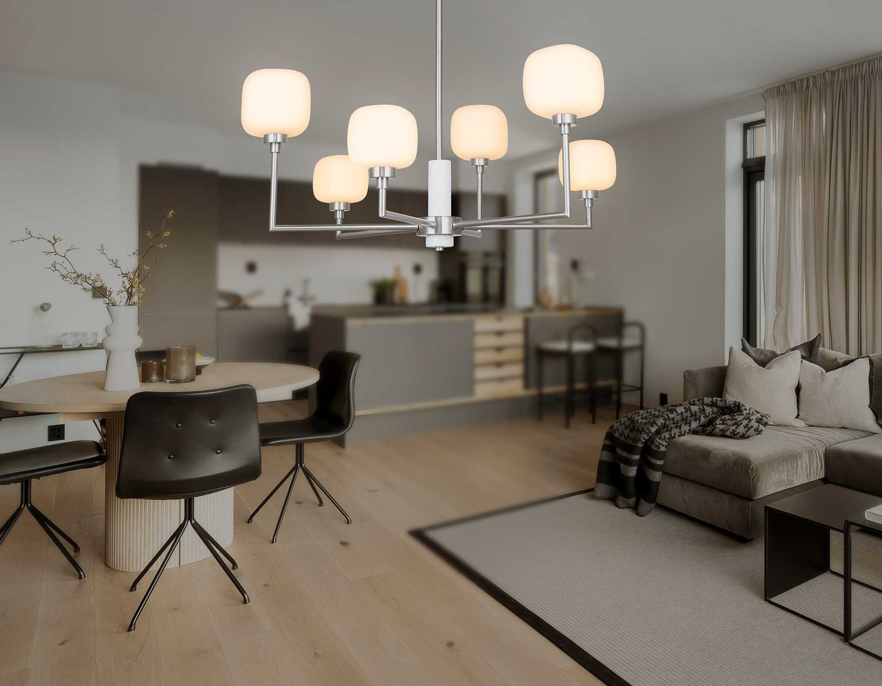 Люстра на штанге с мрамором LH53001/6 SN/FR сатин никель/белый матовый G9*6 max 40W D690*680