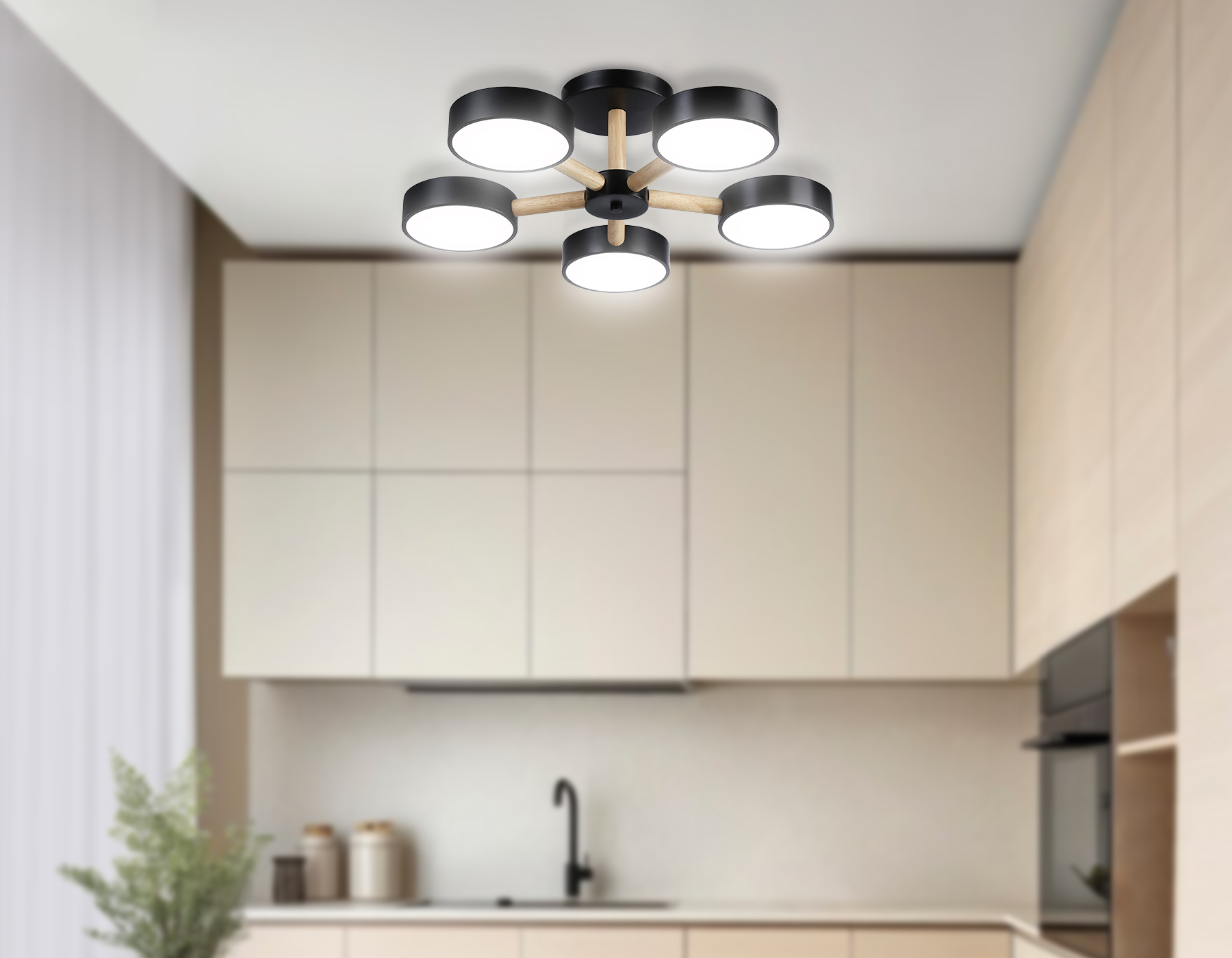 Подвесной светодиодный светильник с пультом FL4828/5 BK черный 3000K-6400K 65W D580*160 (ПДУ ИК)