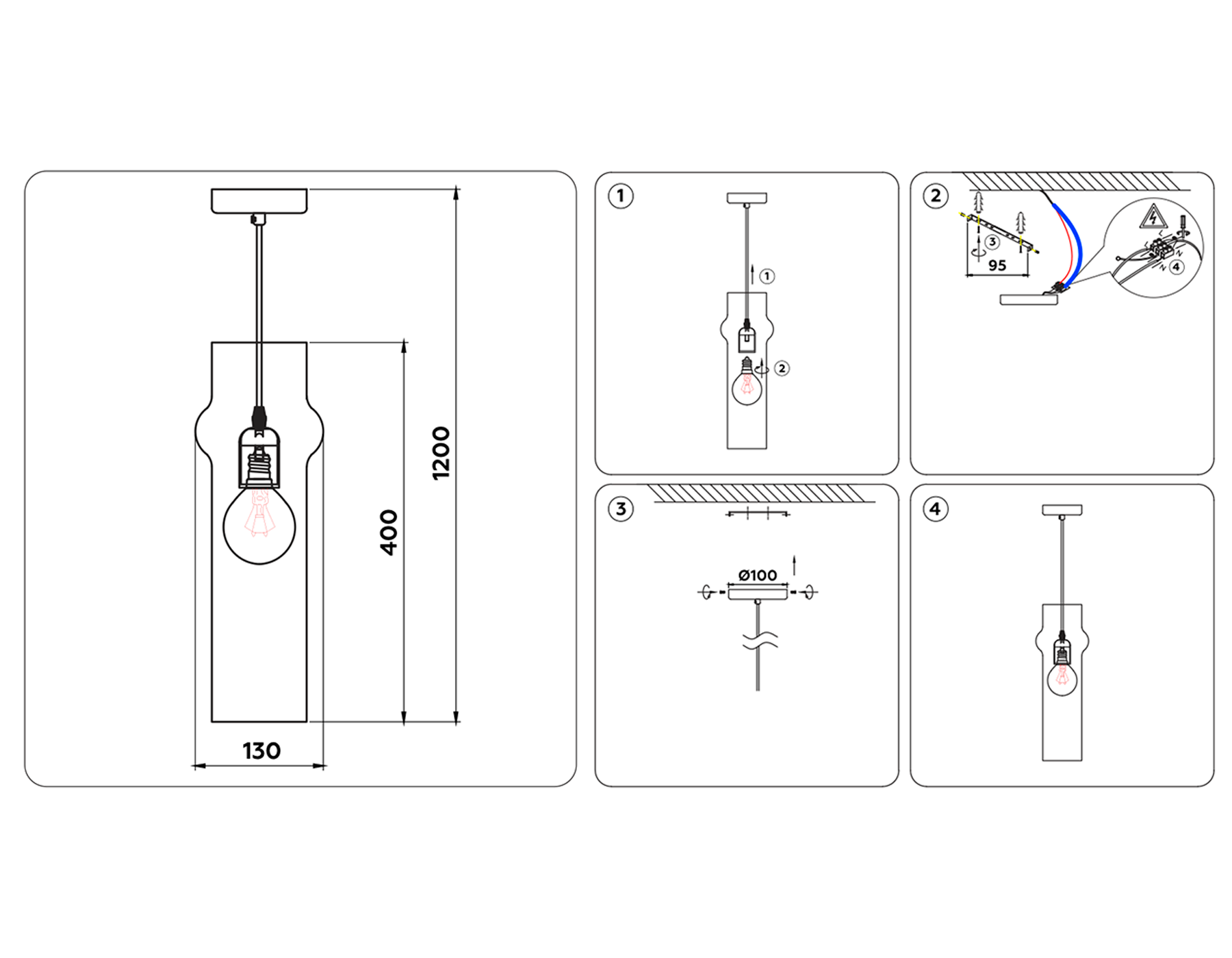 Подвесной светильник TR3560 BK/TI черный/янтарь E27 max 40W D130*1200
