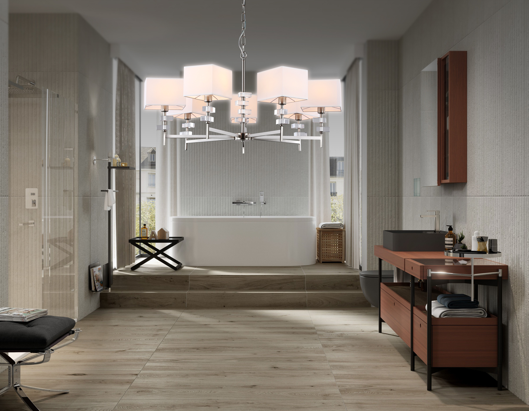 Подвесная люстра с абажурами LH71323/7 SN/WH никель/белый E14/7 max 40W D860*850