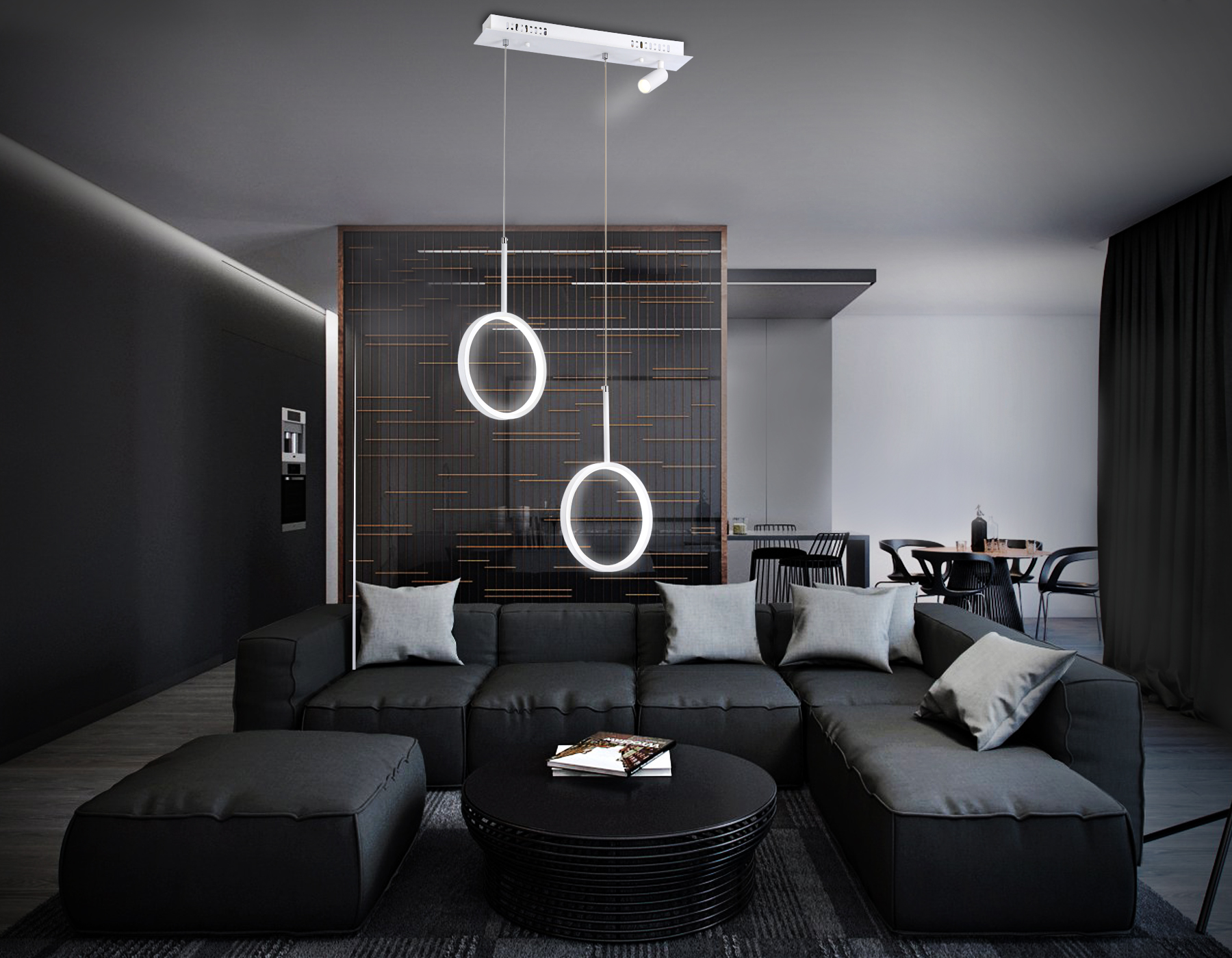 Подвесной светодиодный светильник с пультом FL5272/2+1 WH белый 38W 3000K/4200K/6400K+4200K 500*90*1200 (ПДУ ИК)