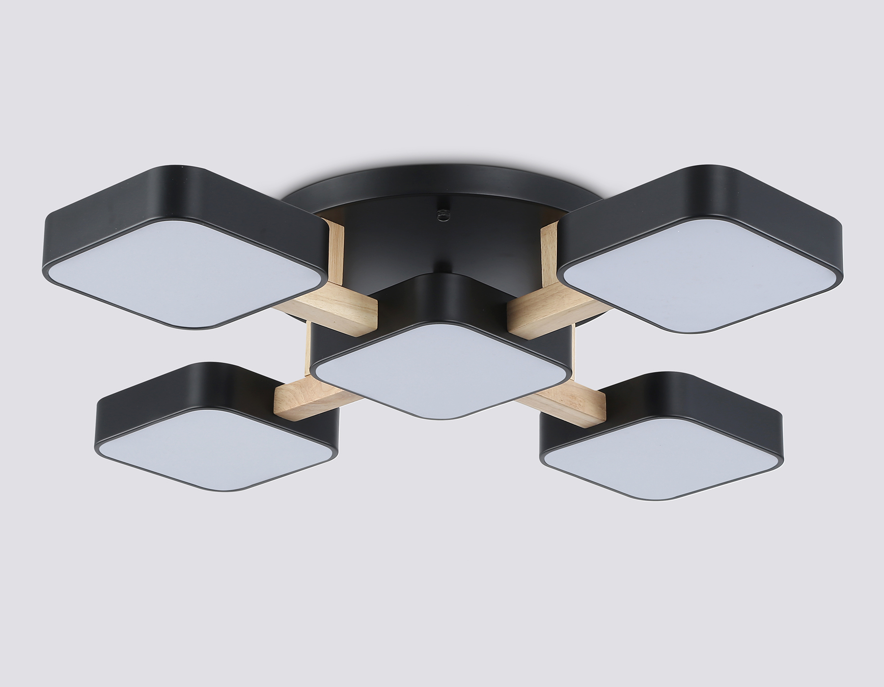 Люстра светодиодная на штанге FL4883/5 BK/WD черный/дерево 90W 3000-6000K 675*675*110 (без ПДУ)