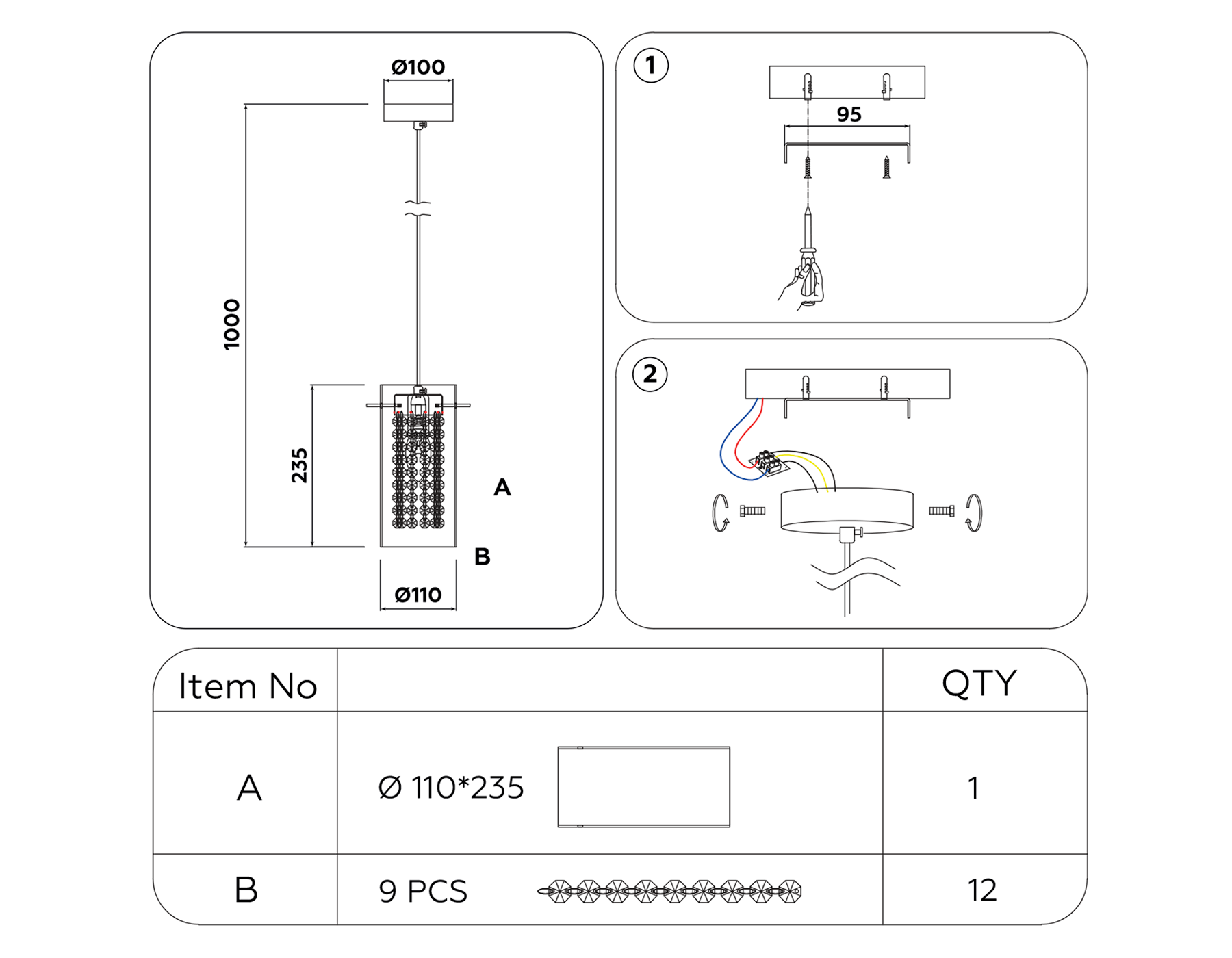 Подвесной светильник с хрусталем TR3660 GD/CL золото/прозрачный E14 max 40W D110*1000