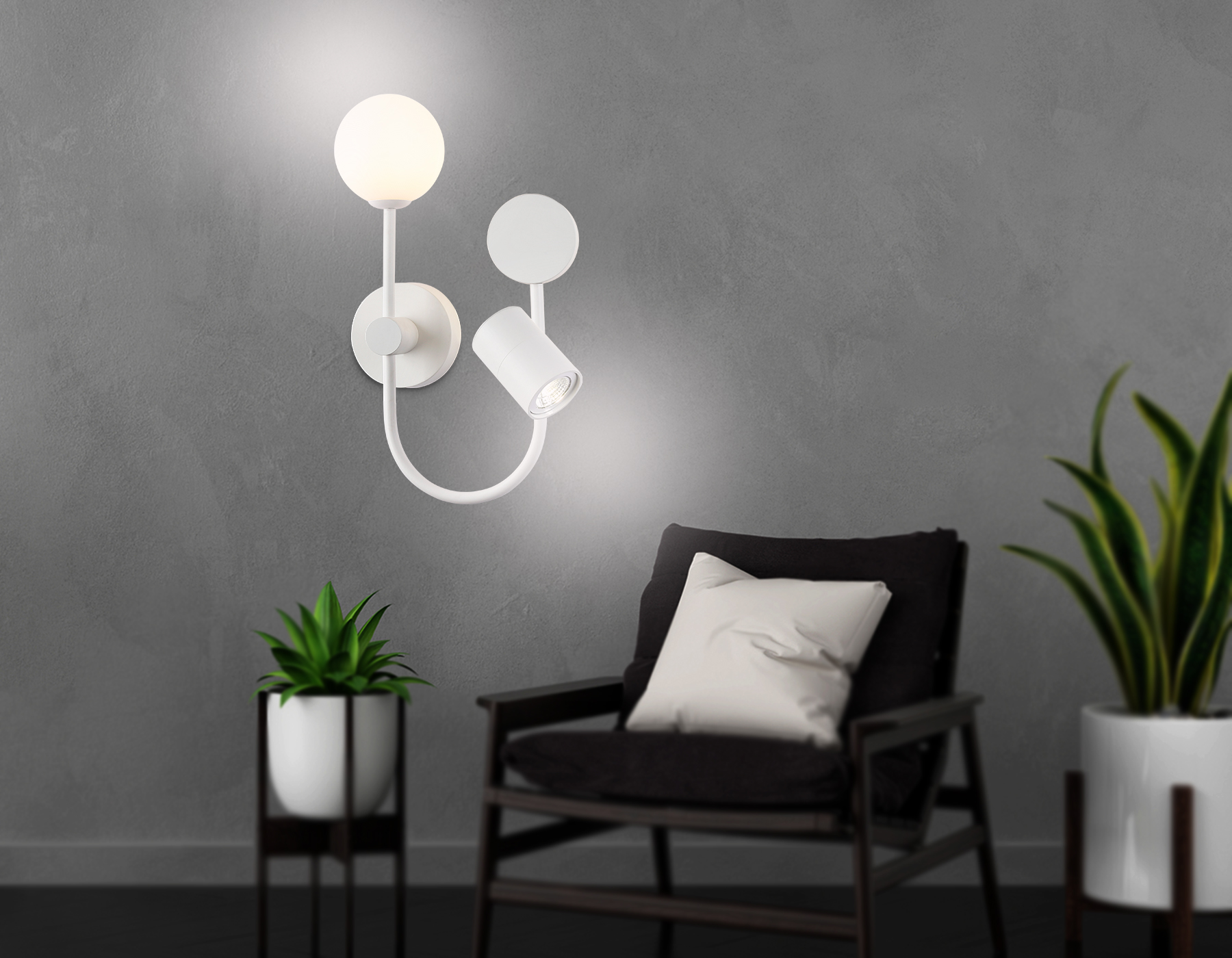 Настенный светодиодный светильник со сменной лампой FL66388/3 WH белый 4W 4200K+G9+GU10 378*200*100