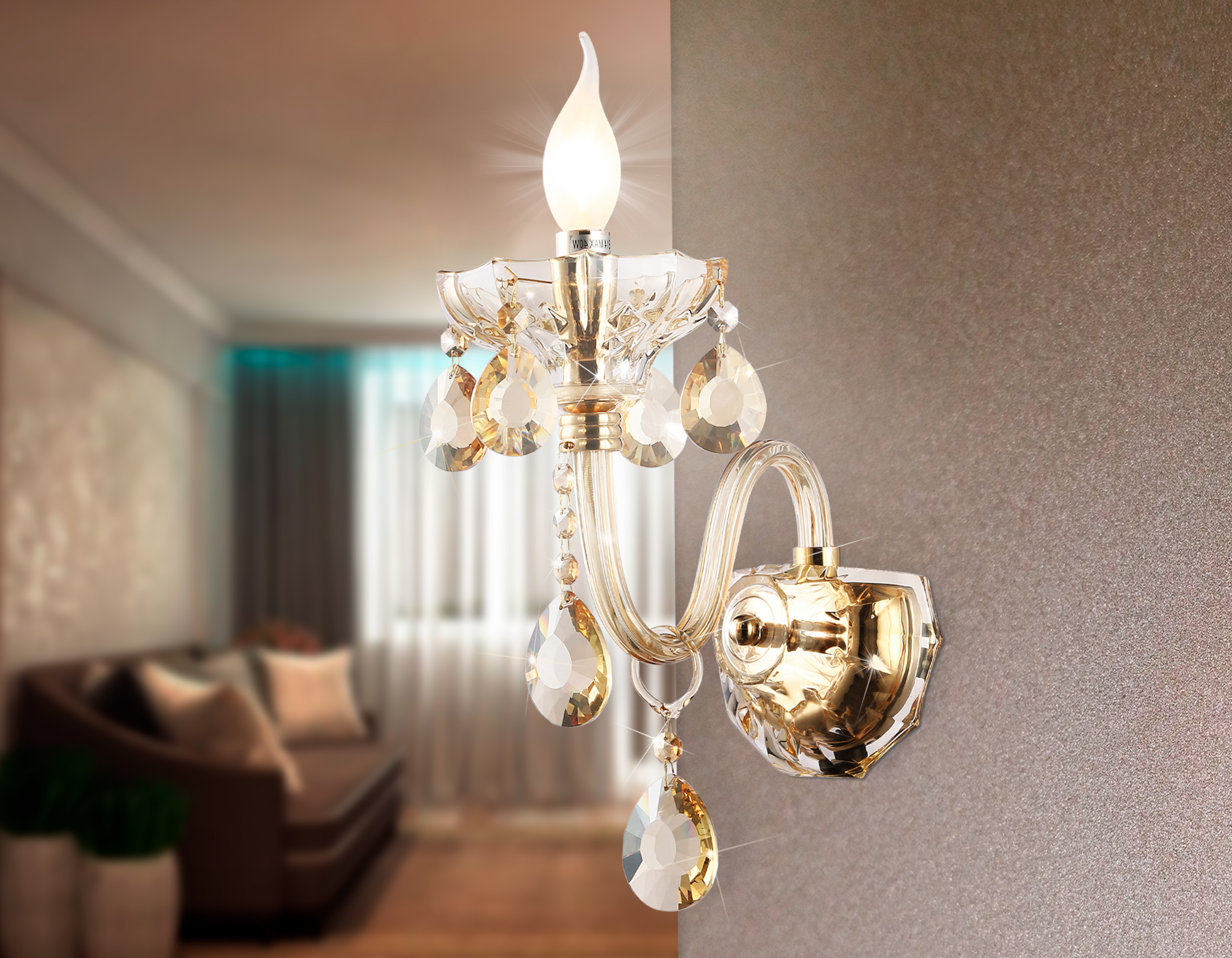 Настенный классический светильник с хрусталем TR4912 GD/TI золото/янтарь E14 max 40W 294*160*246