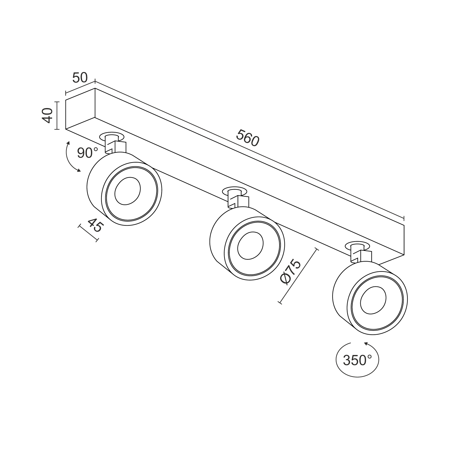 Накладной поворотный светодиодный светильник Ledron SAGITONY E3 S75 Black Dim 4000K (11171)