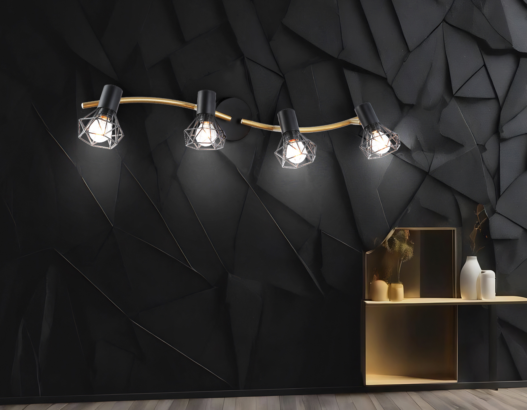 Настенно-потолочный спот в стиле лофт TR8658/4 BK/GD черный/золото E14/4 max 60W 750*100*185