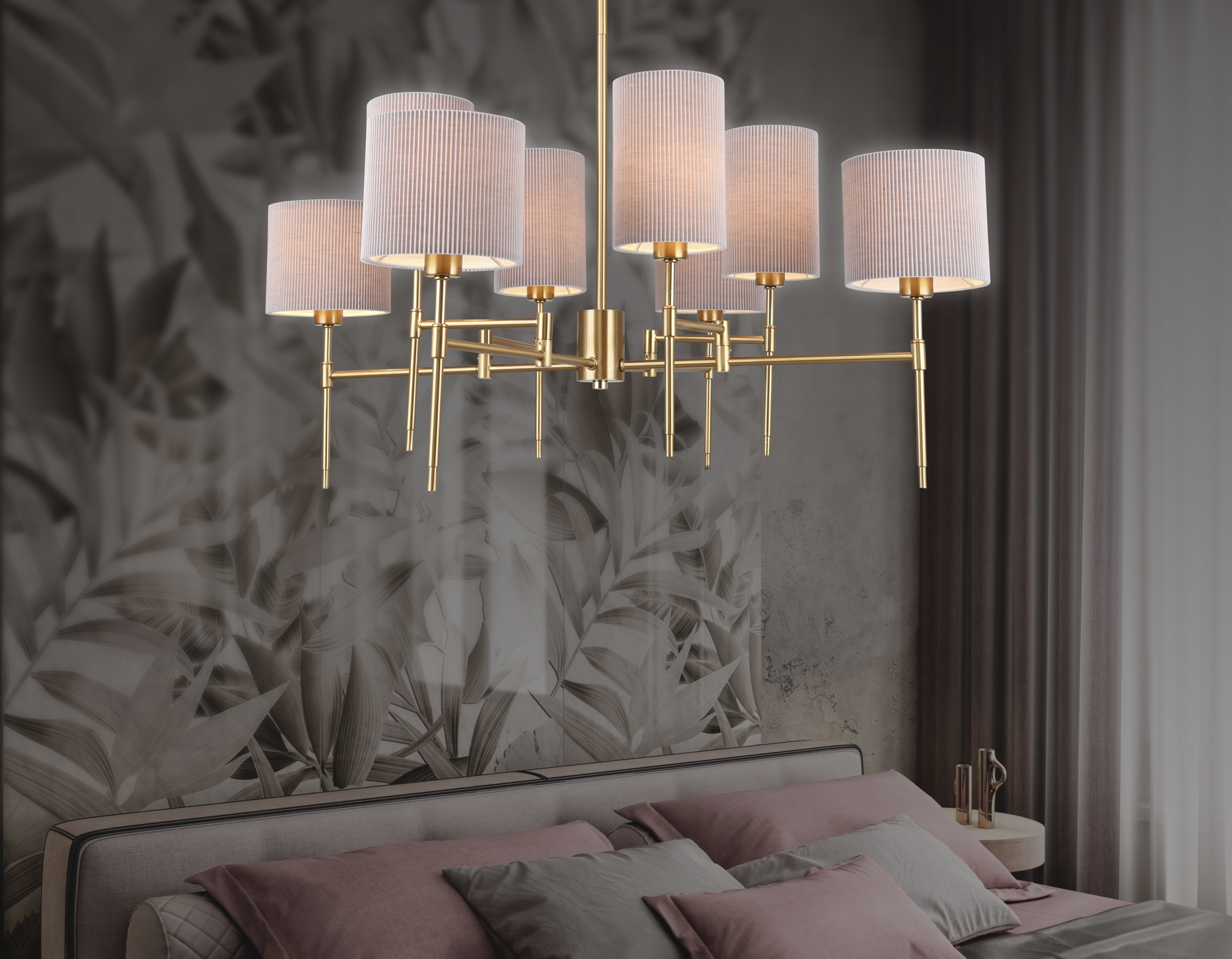 Люстра на штанге с абажурами LH72383/8 BS/GR латунь/серый E14*8 max 40W D810*705