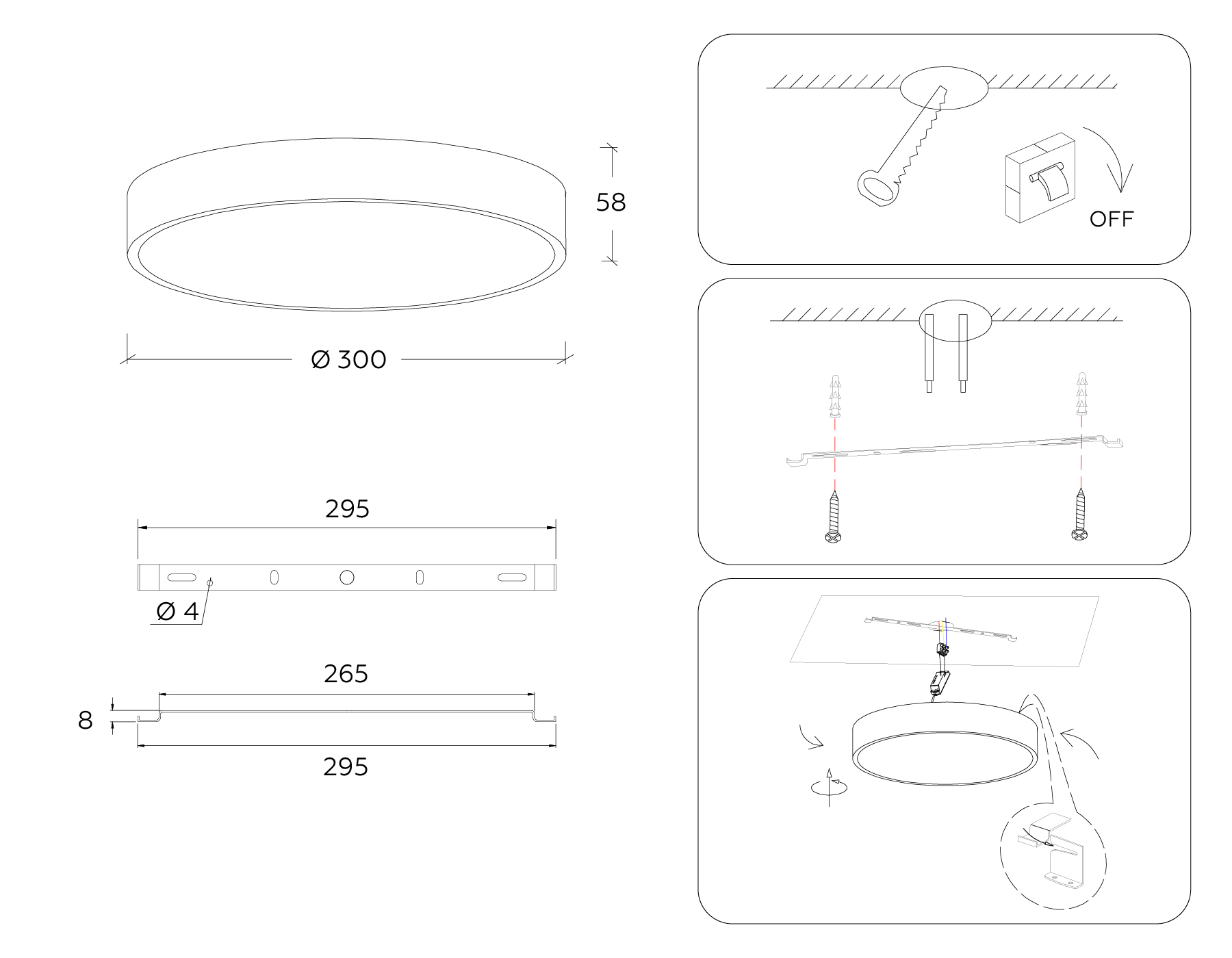 Потолочный светодиодный светильник FV5525 BK черный LED 35W 3000K D300*58 (Без ПДУ)