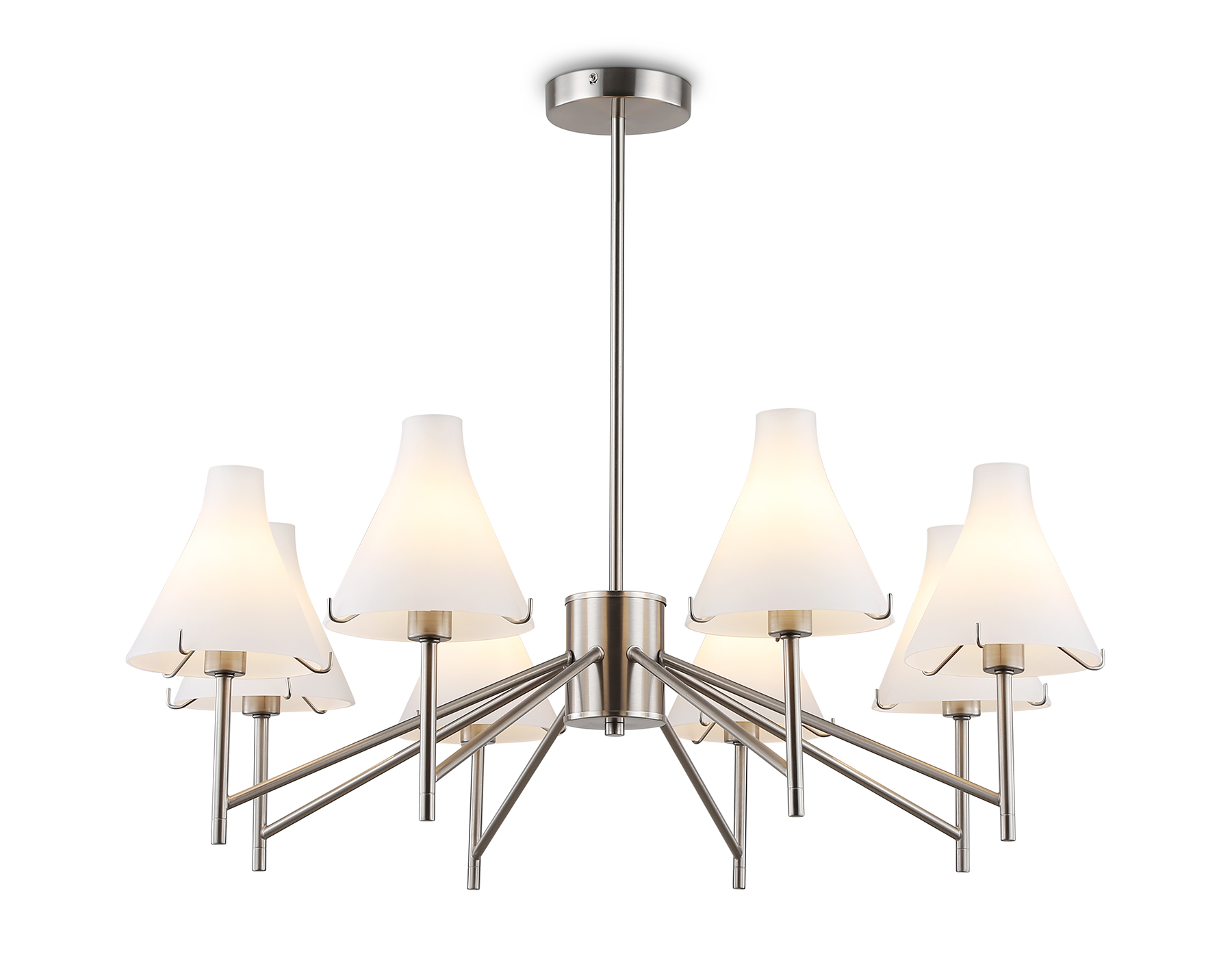 Люстра со стеклянными плафонами на штанге LH57125/8 SN/FR никель/белый матовый E14/8 max 40W D800*650