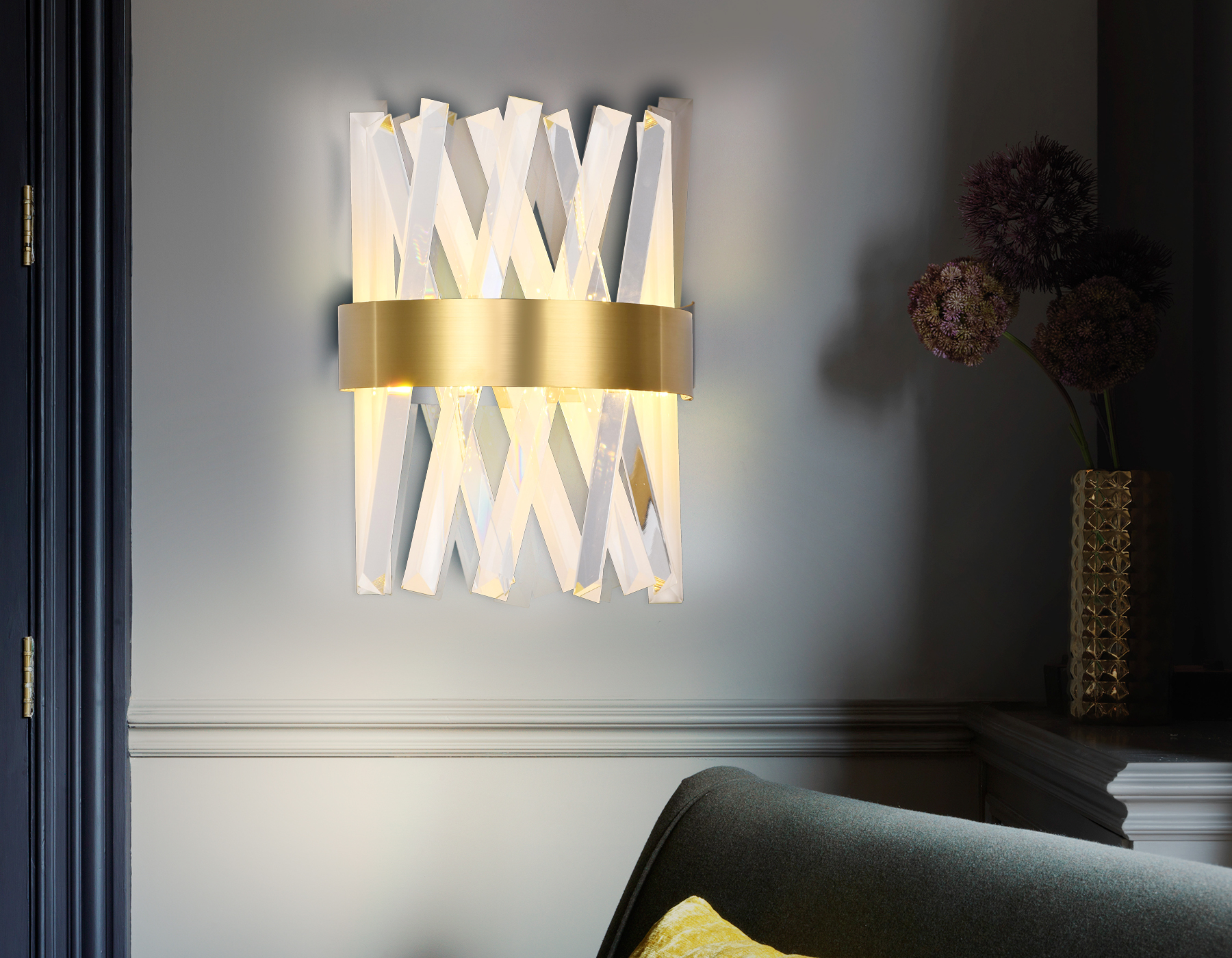 Настенный светодиодный светильник с хрусталем TR5324 GD/CL золото/прозрачный 24W 285*260*124