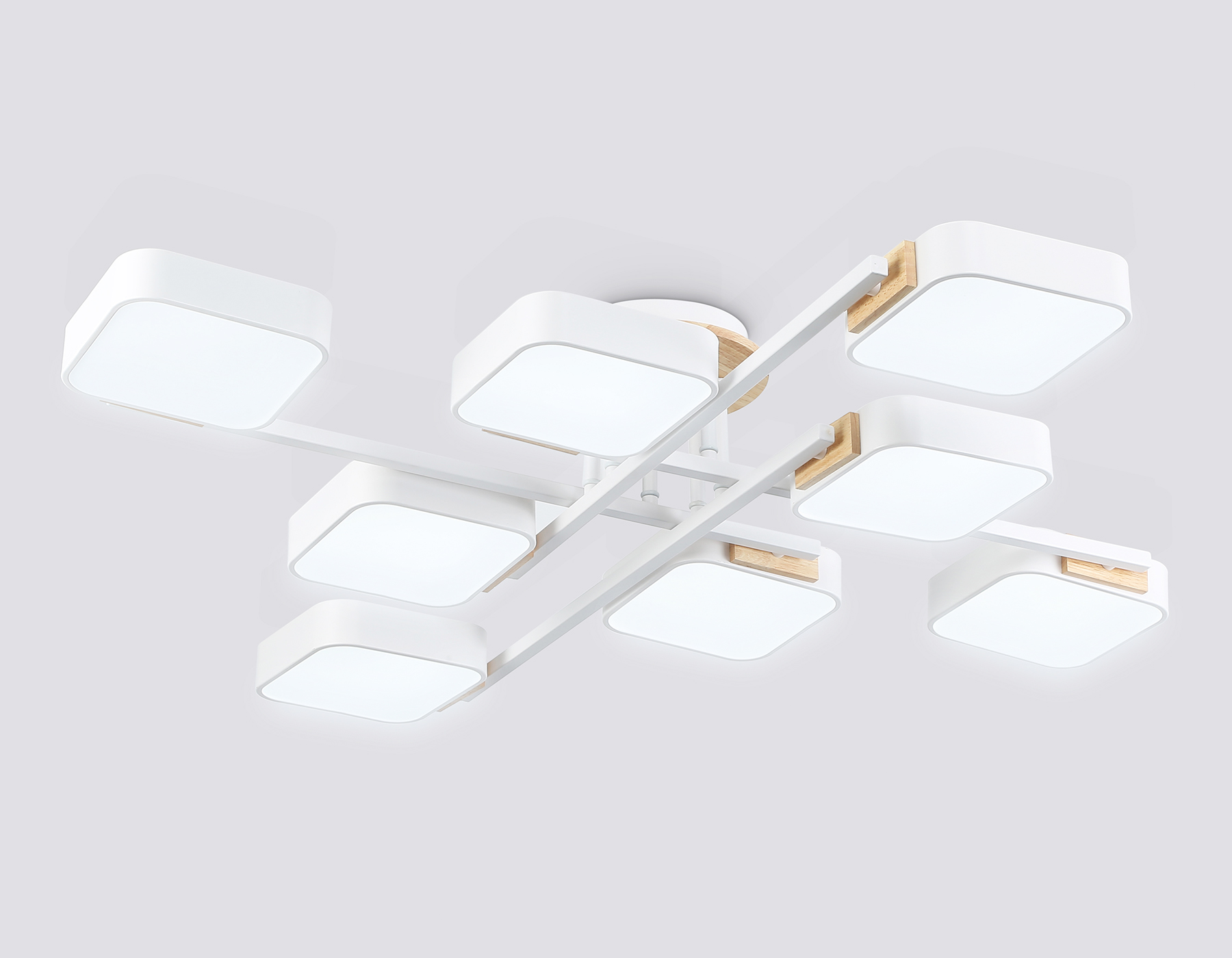 Люстра светодиодная на штанге FL4888/8 WH/WD белый/дерево 144W 3000-6000K 960*960*160 (без ПДУ)