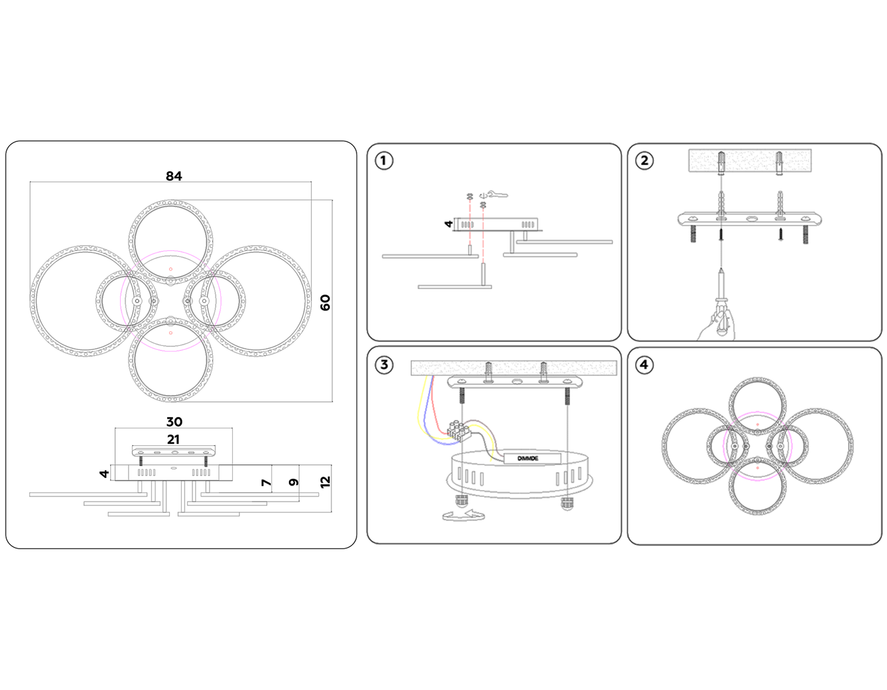 Потолочный светодиодный светильник с пультом FA413/4+2 CH хром 132W 840*600*120 (ПДУ РАДИО 2.4G)