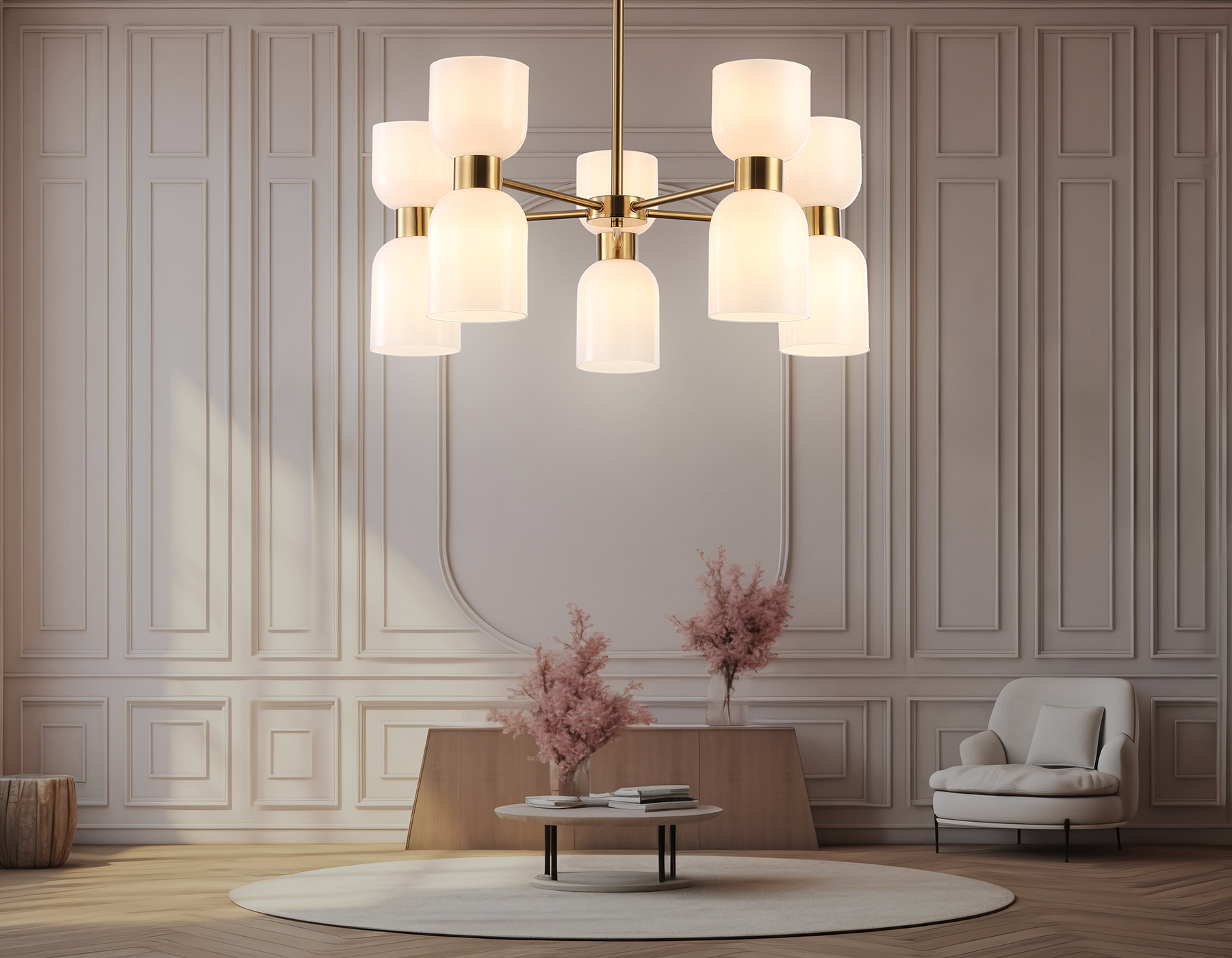 Люстра на штанге LH56093/10 BS/FR латунь/белый матовый E14*10 max 40W D700*510