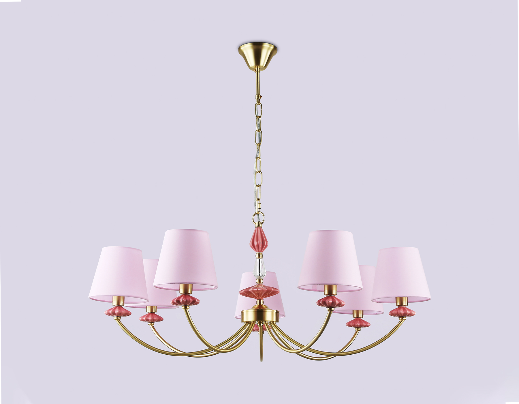 Подвесная люстра с абажуром и декором из керамики LH75025/7 GD/PI золото/розовый E14/7 max 40W D890*800