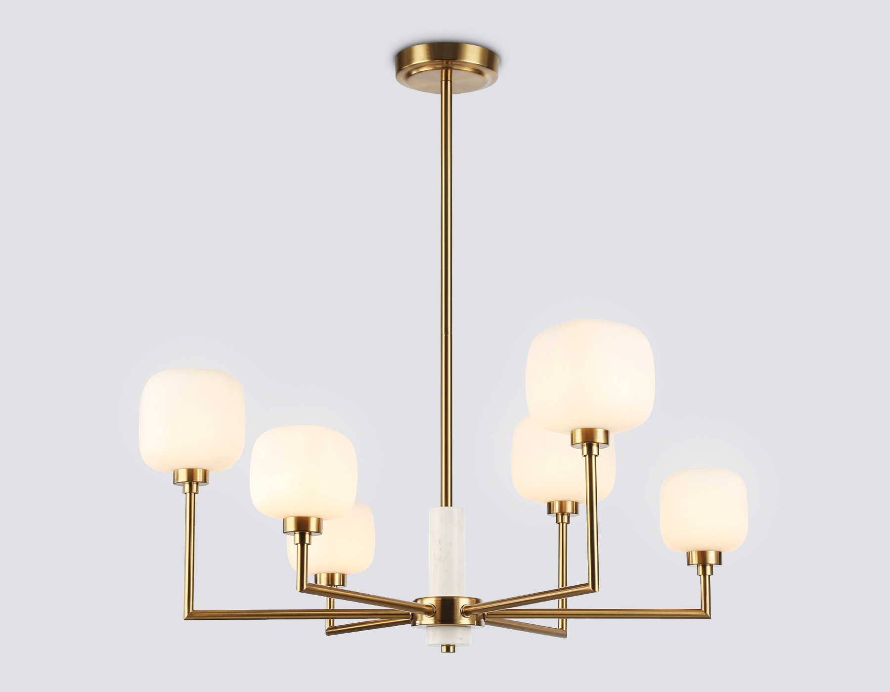 Люстра на штанге с мрамором LH53015/6 BS/FR латунь/белый матовый G9*6 max 40W D690*680