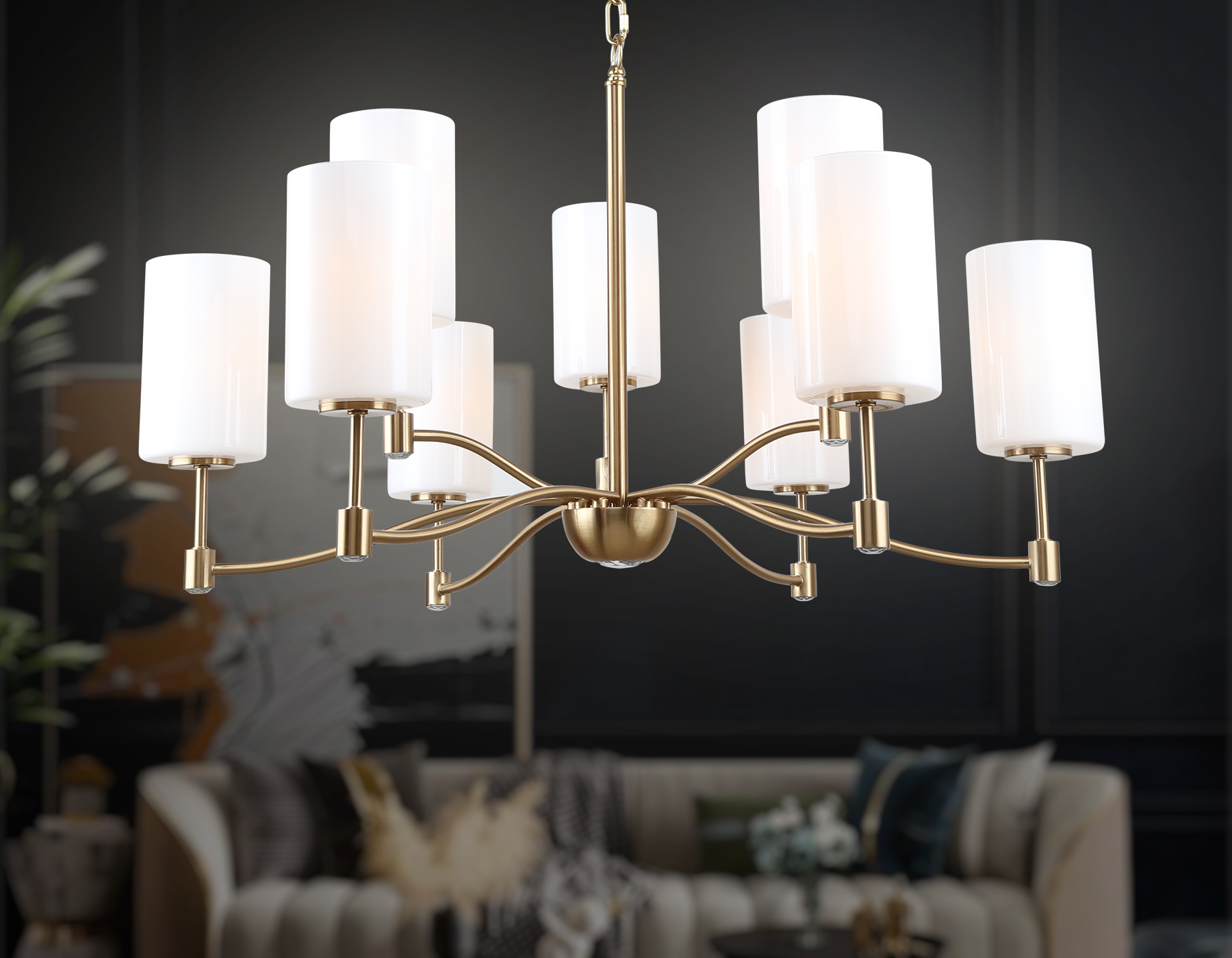 Подвесная люстра LH56054/6+3 BS/FR латунь/белый матовый E14*9 max 40W D765*1060