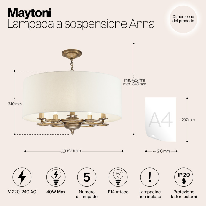 Подвесная люстра Anna H007PL-05G (h007pl-05g)