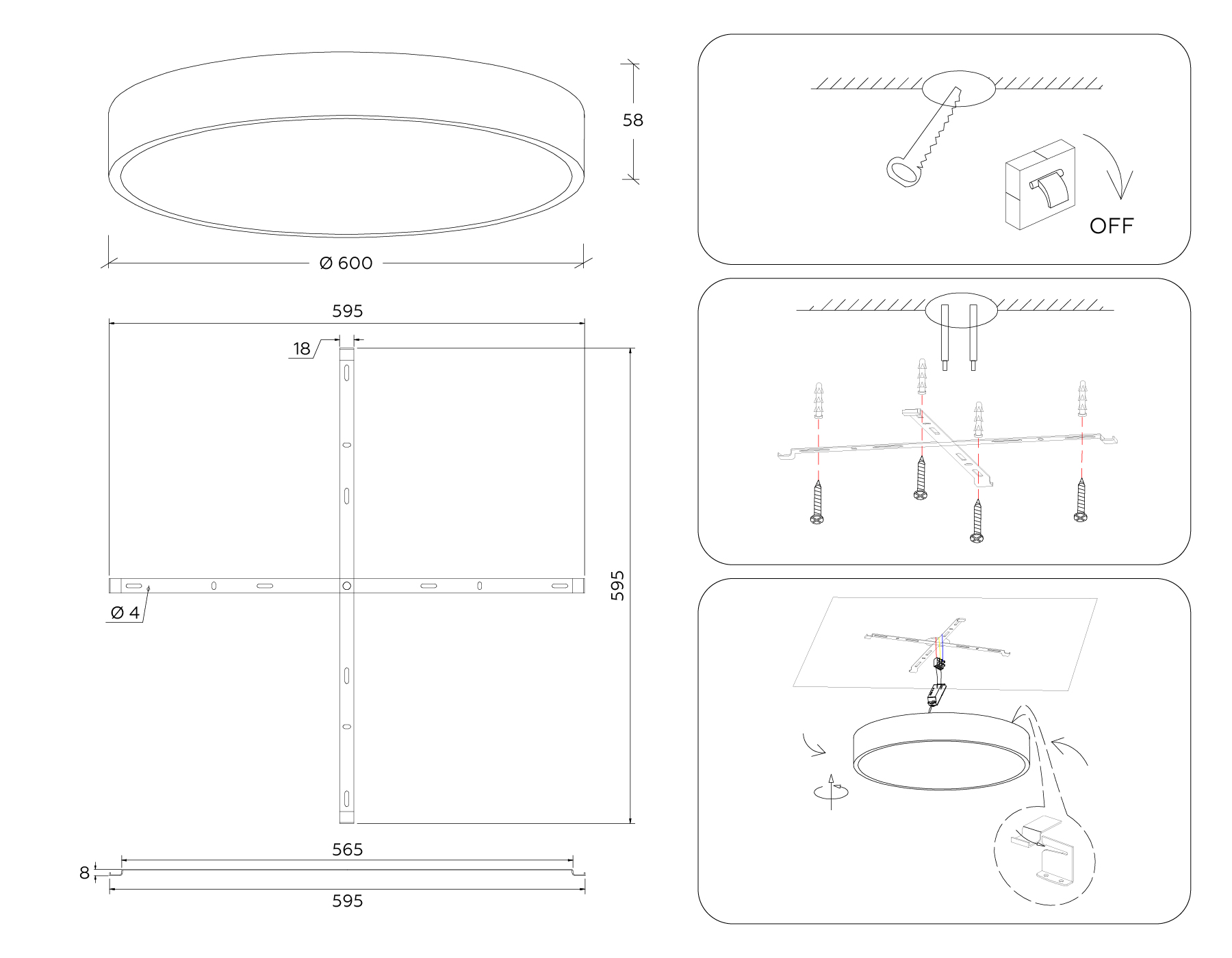 Потолочный светодиодный светильник FV5536 WH белый LED 90W 4200K D600*58 (Без ПДУ)