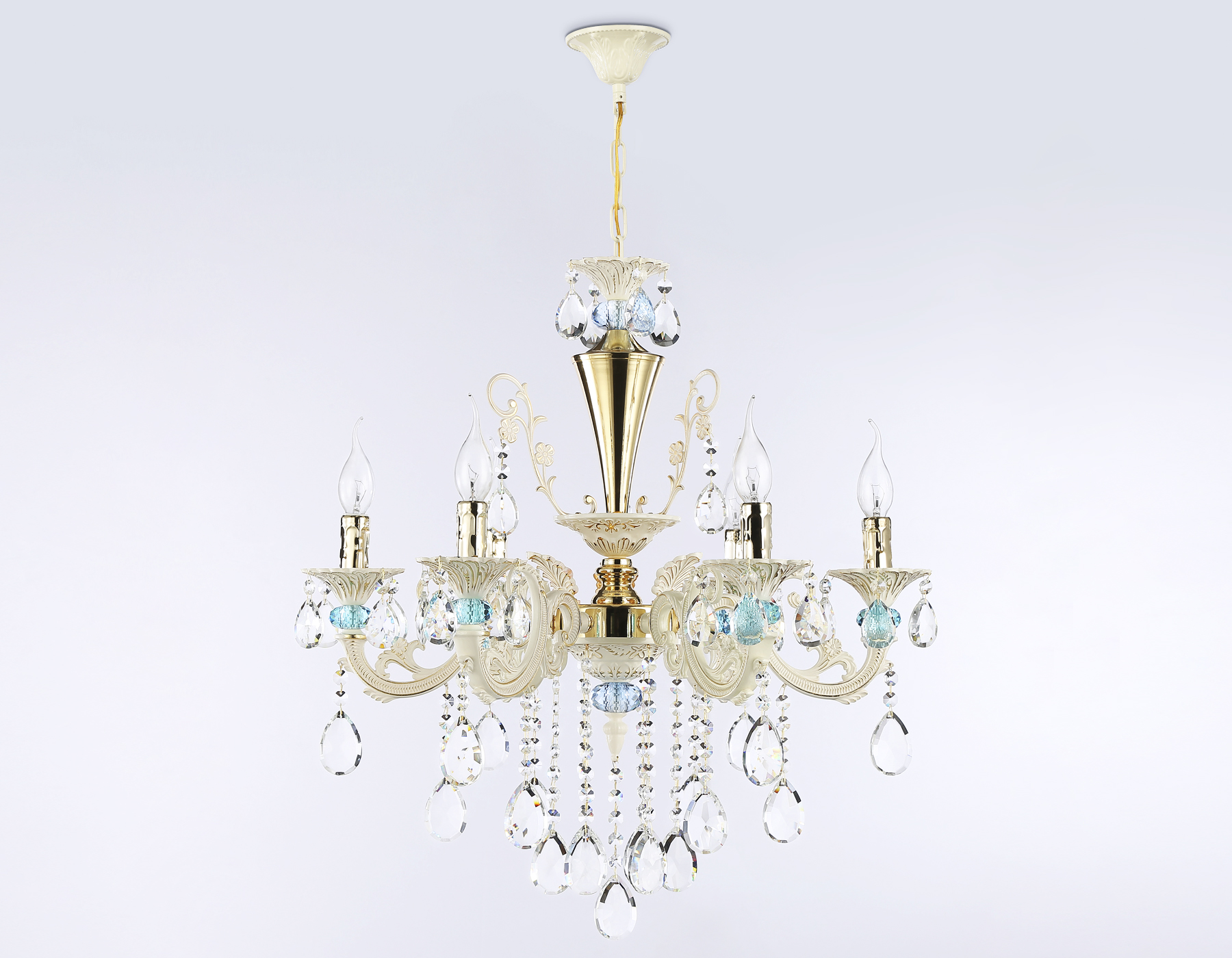 Подвесная люстра с хрусталем TR4923/6 GD/WH/BL золото/белый/голубой E14*6 max 40W D600*620