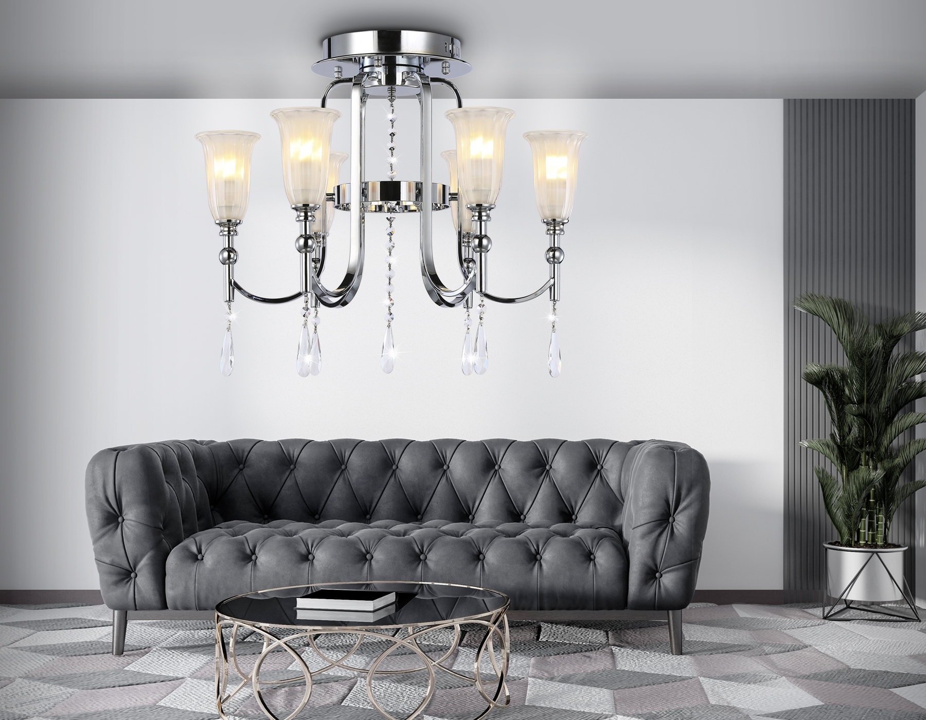 Потолочная люстра с хрусталем TR3243/6 CH/FR хром/белый матовый E14*6 max 40W D600*520