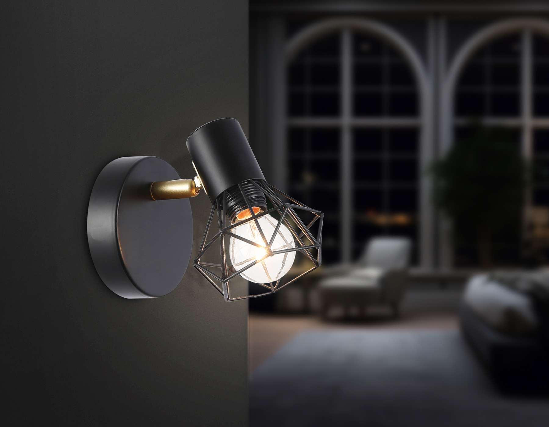 Настенно-потолочный спот в стиле лофт TR8655 BK/GD черный/золото E14 max 60W 170*100*140