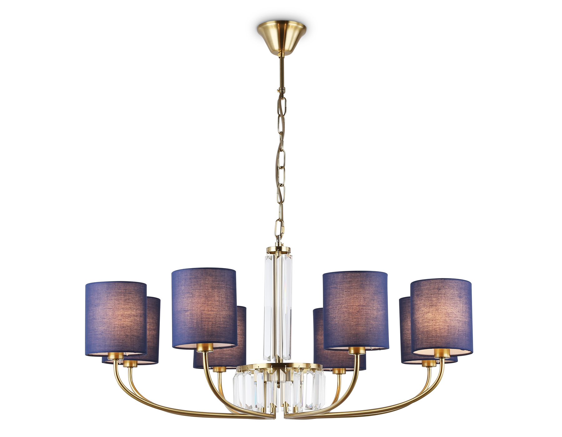 Подвесная люстра с абажурами и хрусталем LH71273/8 BS/DB латунь/темно синий E14/8 max 40W D820*840