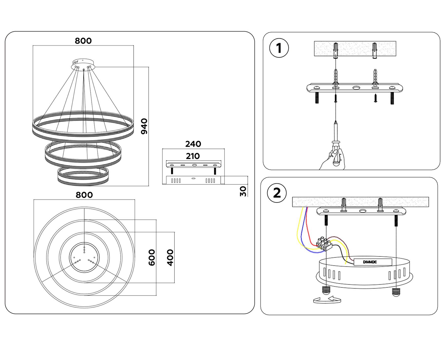 Управляемый подвесной светодиодный светильник FA6183/3 GD золото 245W 3000K+6400K/3000K/6400K/4200K+4200K D800*940 (ПДУ РАДИО 2.4G)