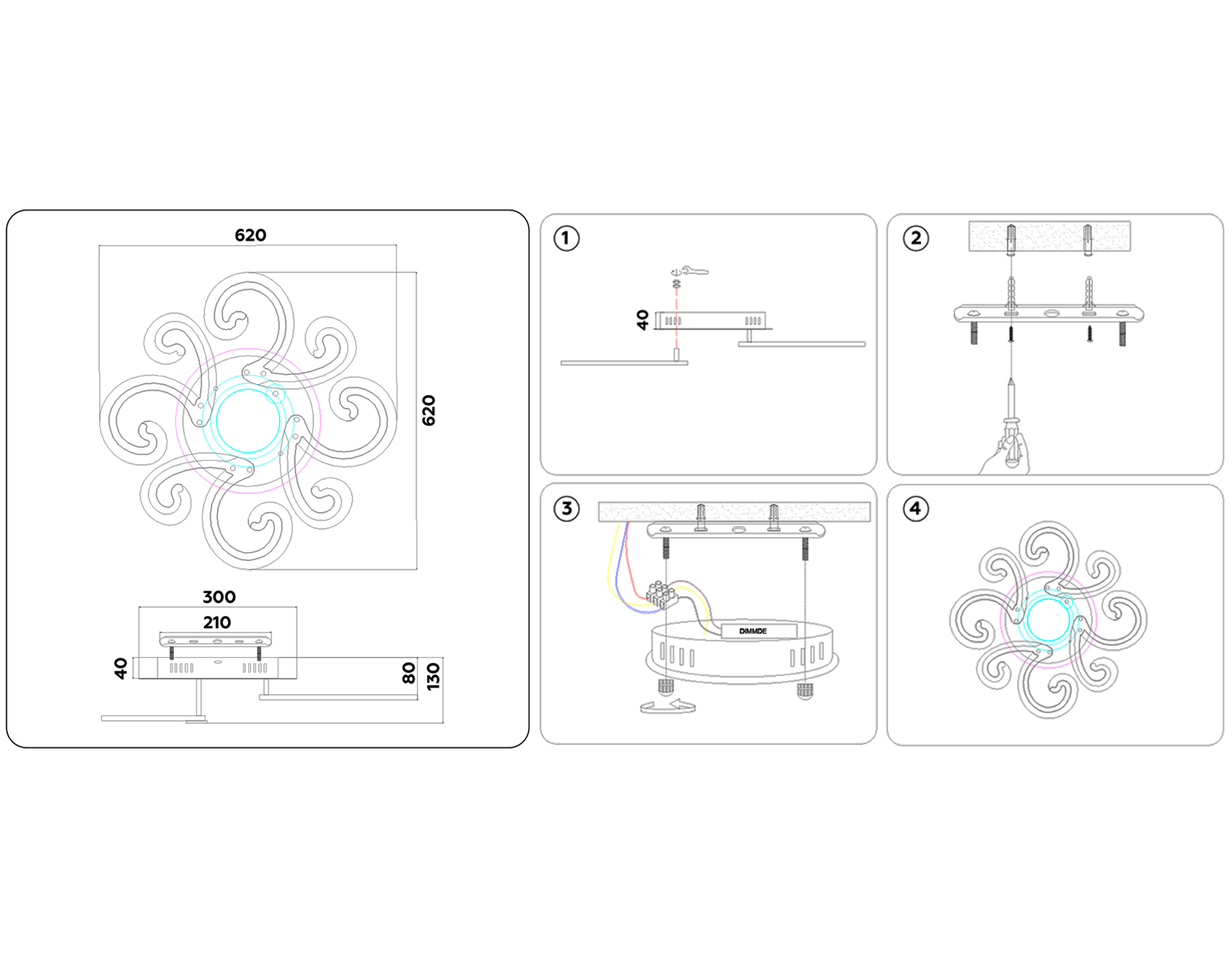 Потолочный светодиодный светильник с пультом FA5146/8+1 CH хром 112W D620*130 (ПДУ РАДИО 2.4G)