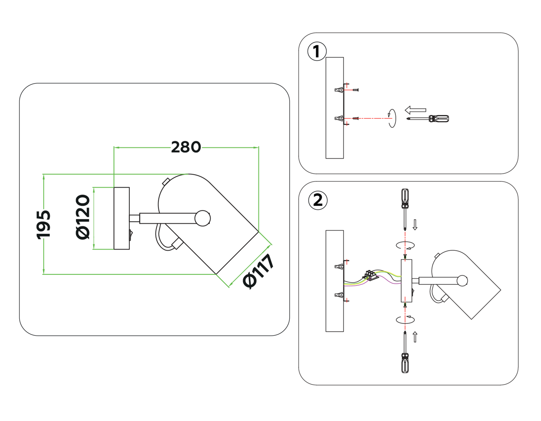 Накладной спот с выключателем в стиле лофт TR8204 BK черный E27 max 40W D117*280