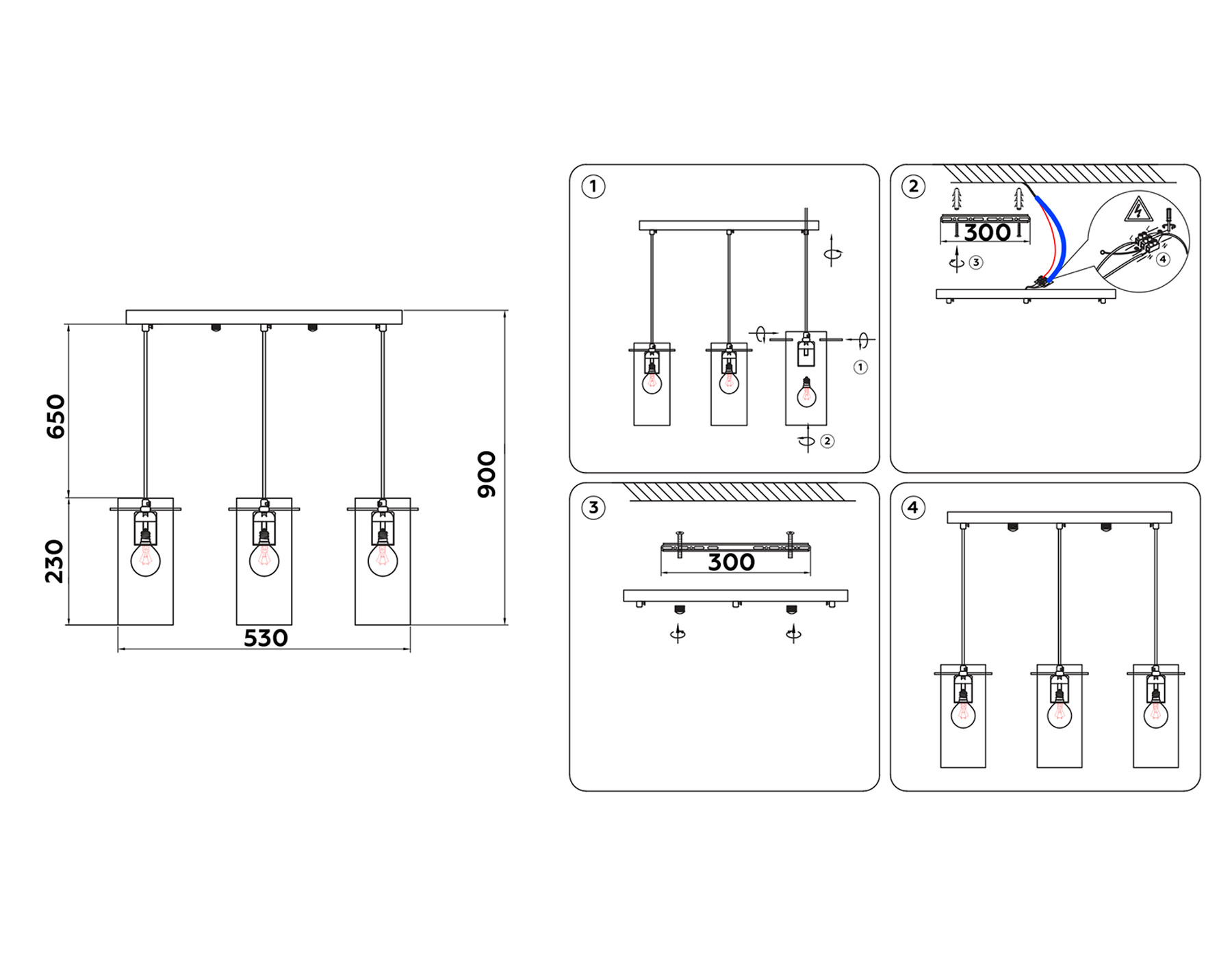 Подвесной светильник со сменной лампой TR3590/3 CH/SM хром/дымчатый E27/3 max 40W 530*100*900