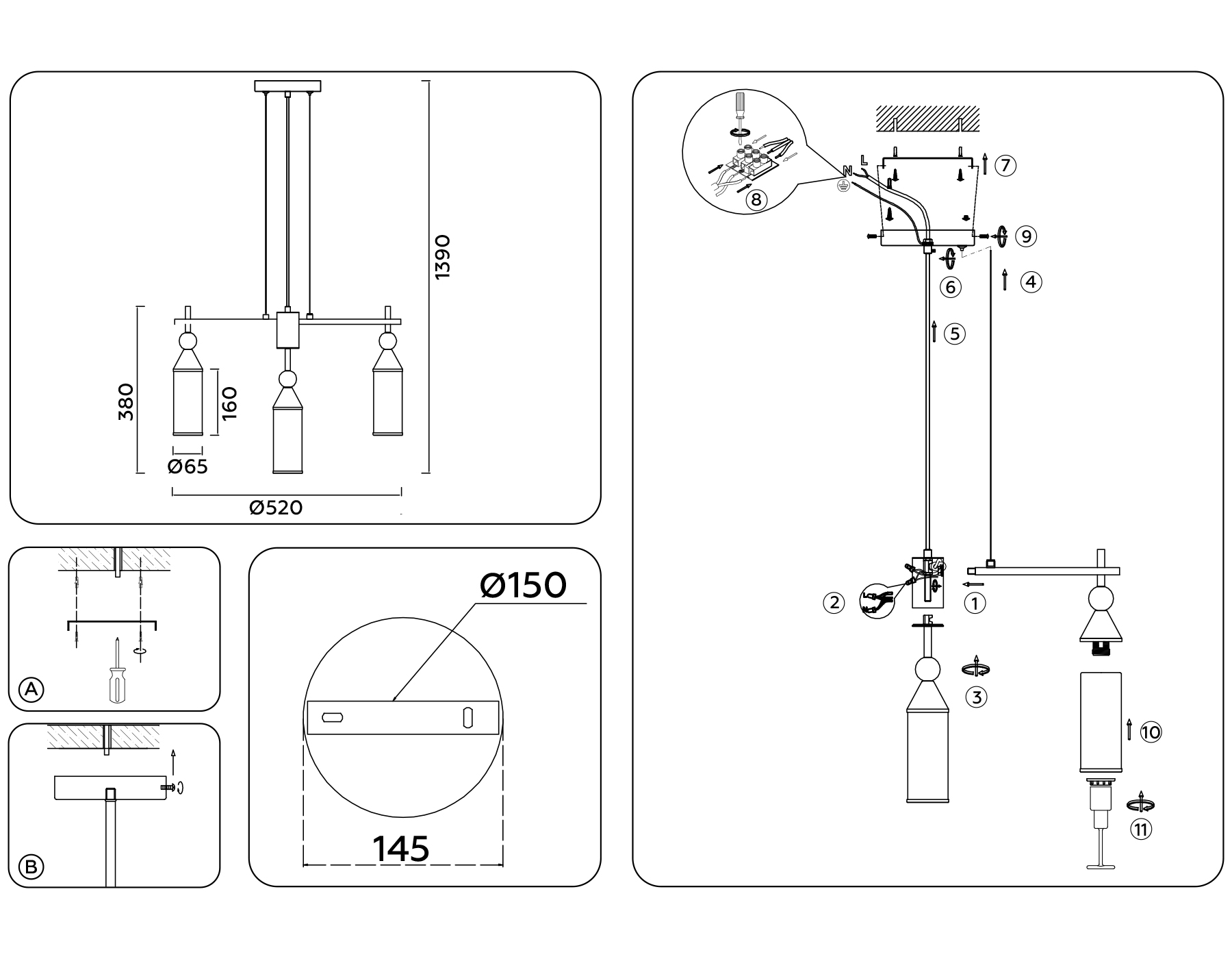 Подвесная люстра LH55276/5 BS/FR латунь/белый матовый E14*5 max 40W D520*1390