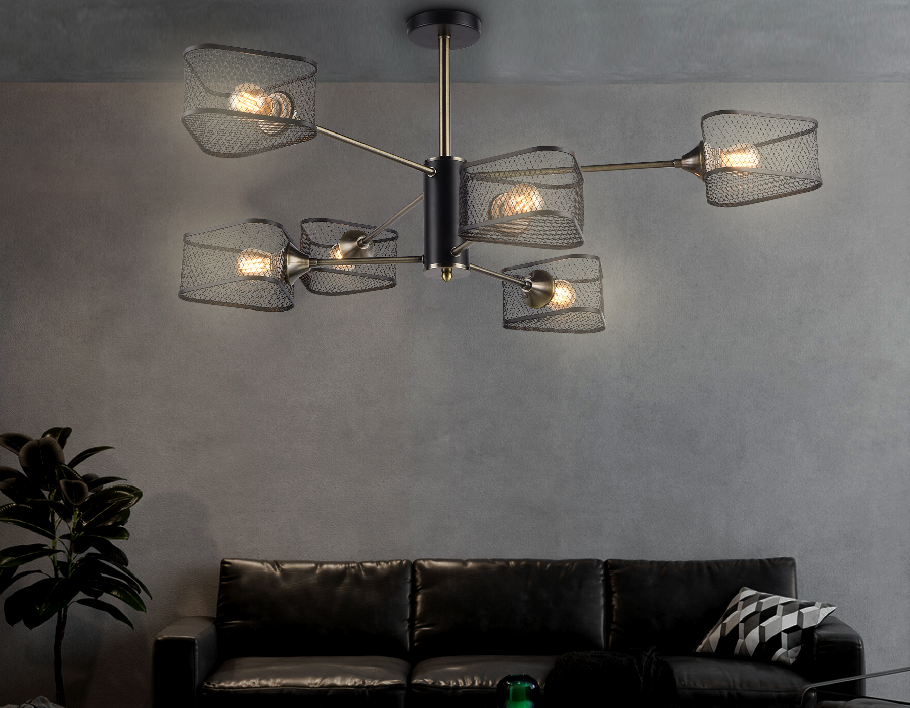 Подвесная люстра TR80172/6 SB/BK бронза/черный E27/6 max 40W D950*375